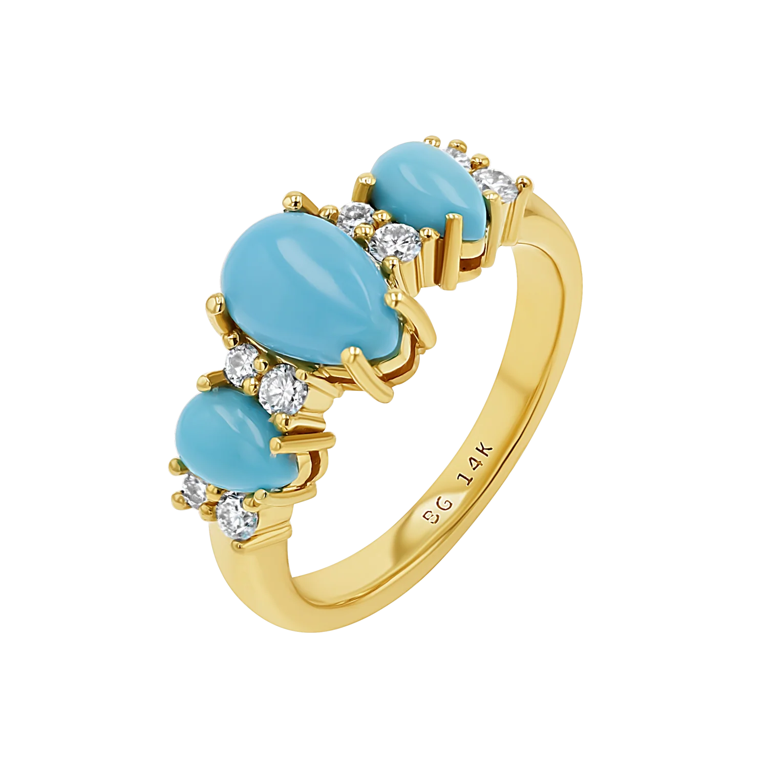 Three Stone Turquoise & Diamond Ring