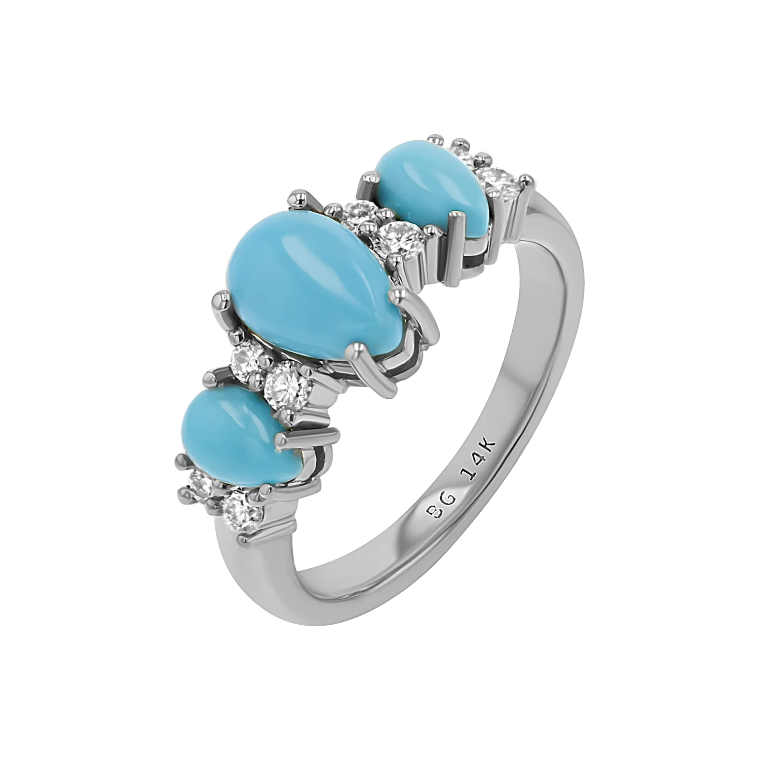 Three Stone Turquoise & Diamond Ring - Image 2