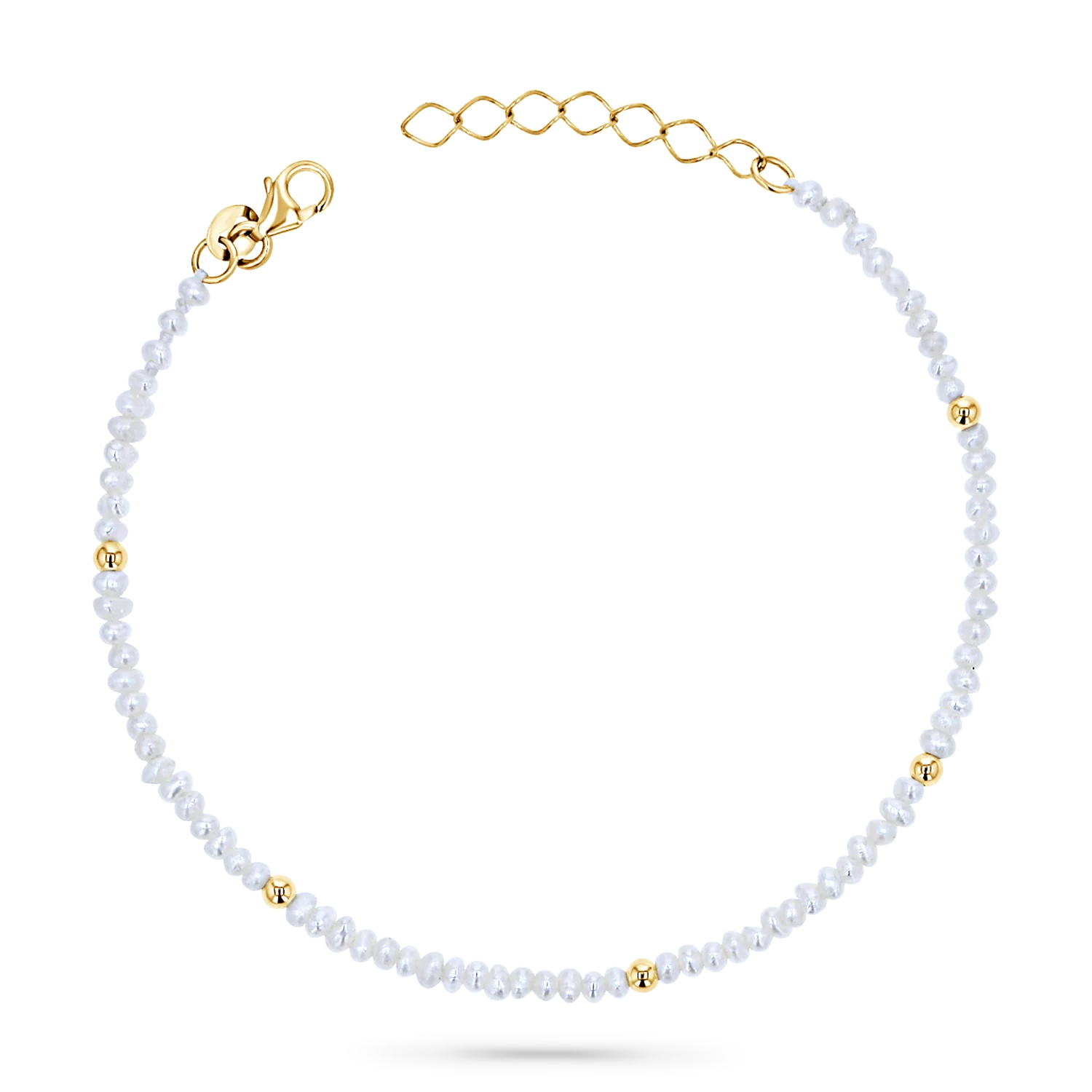 Gold Bead Station Pearl Bracelet