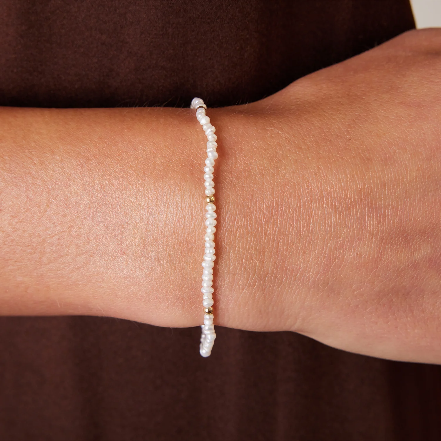 Gold Bead Station Pearl Bracelet - Image 2