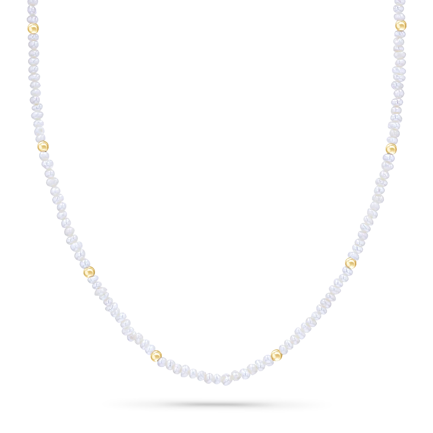 Gold Bead Station Pearl Necklace