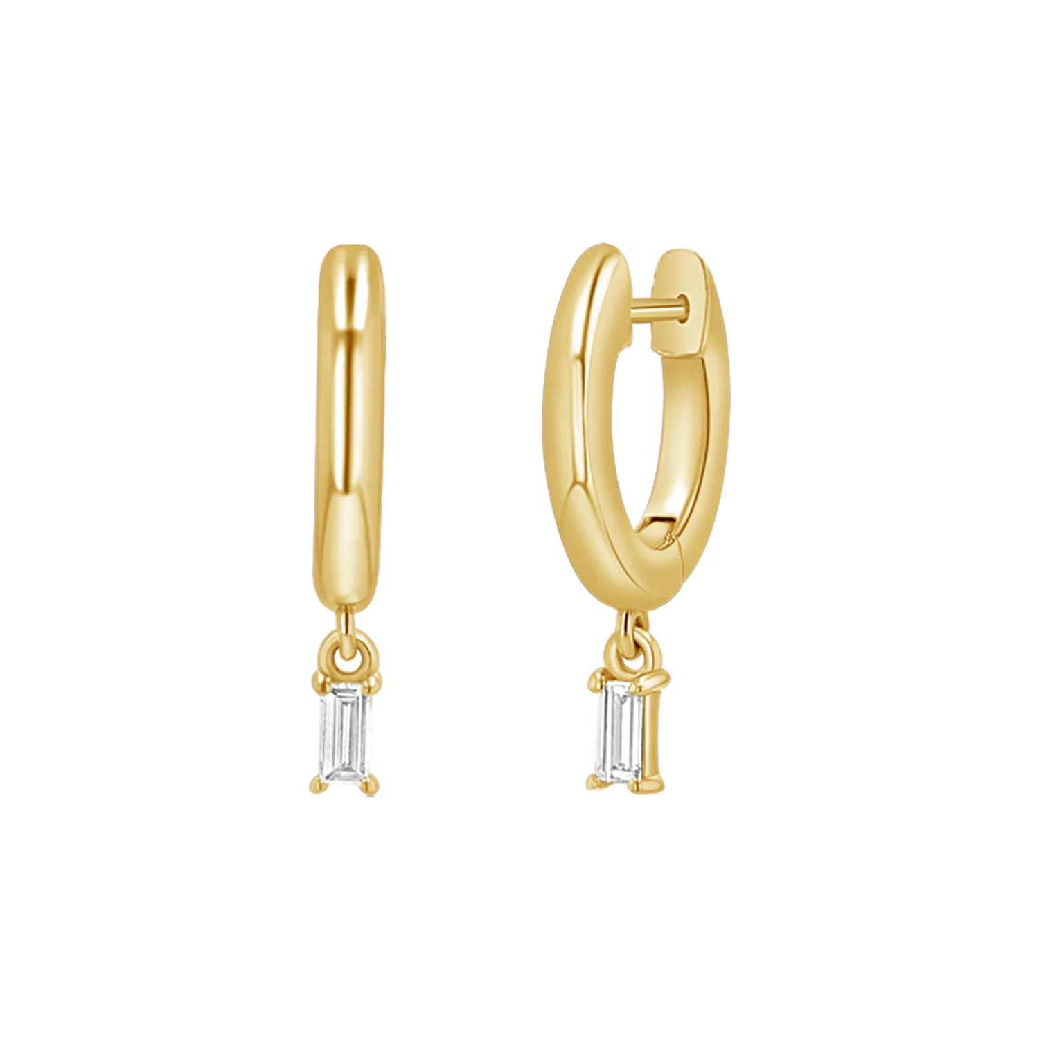 Diamond Baguette Charm Drop Huggies