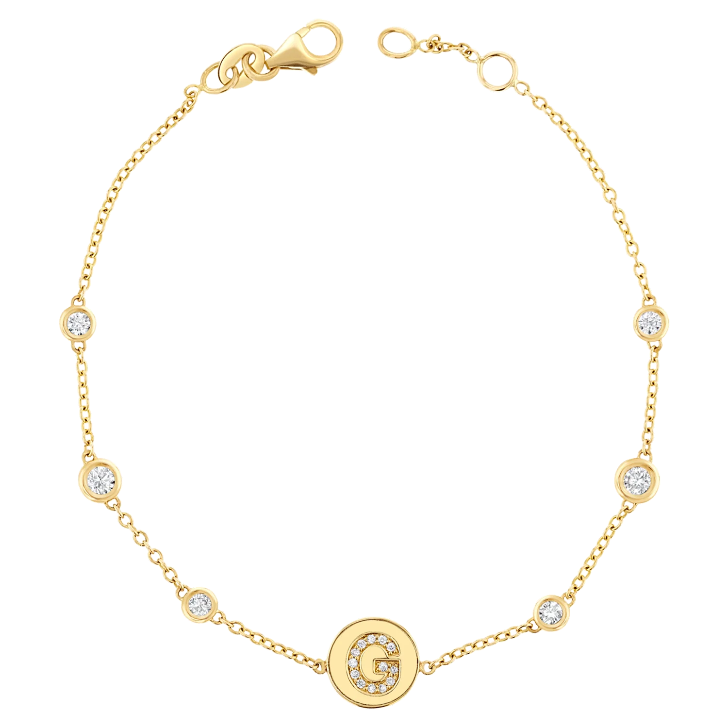 Diamond Bezel Strand Initial Letter Coin Bracelet