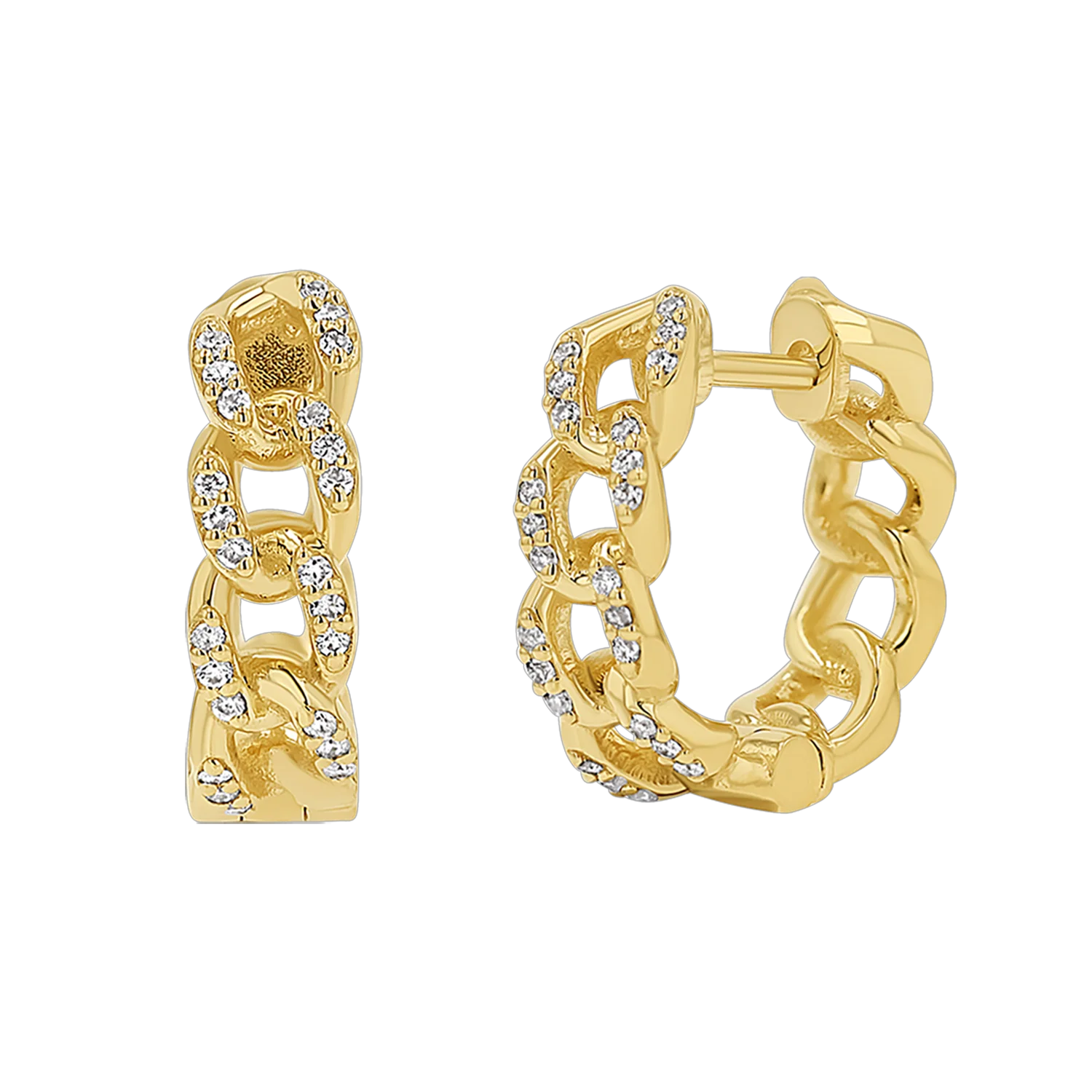 Diamond Cuban Link Huggies Hoop Earrings