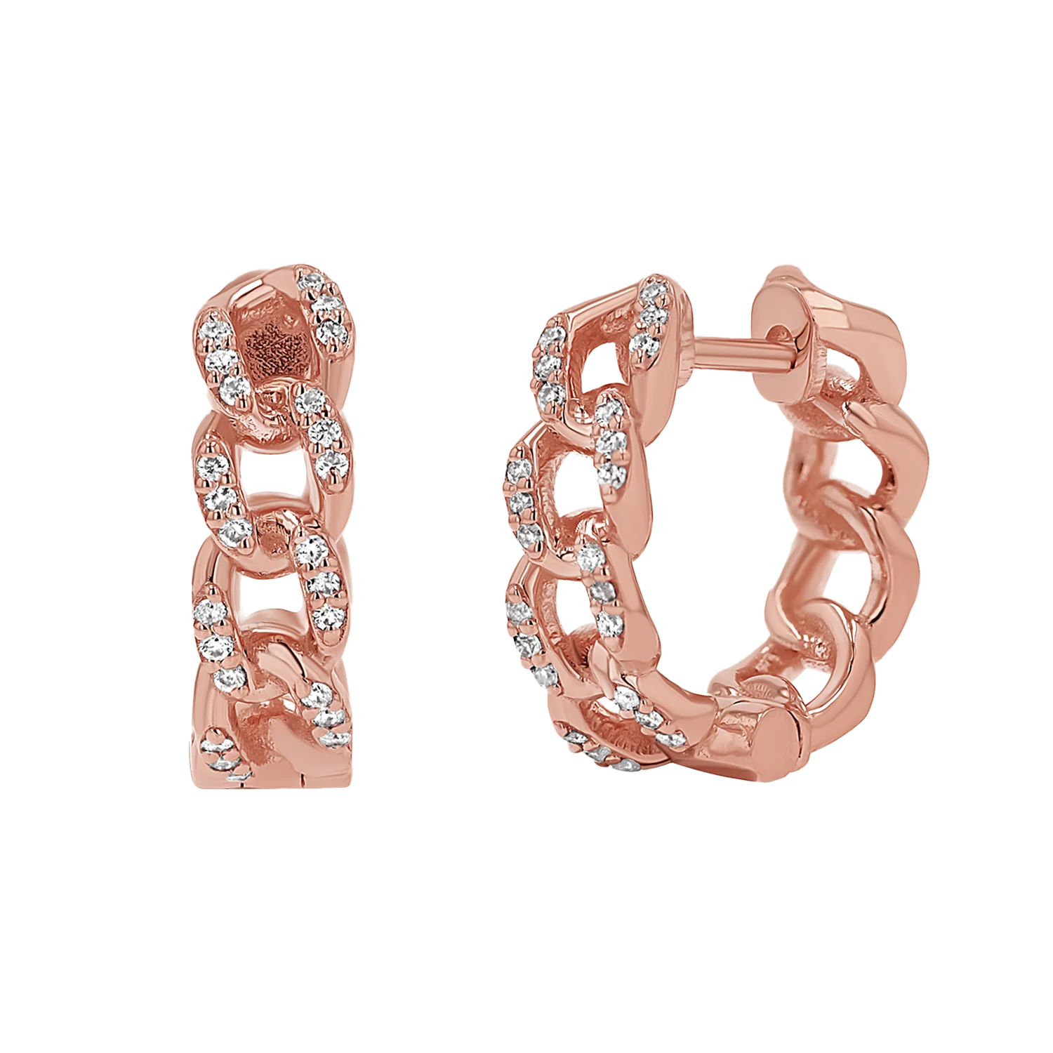Diamond Cuban Link Huggies Hoop Earrings - Image 3