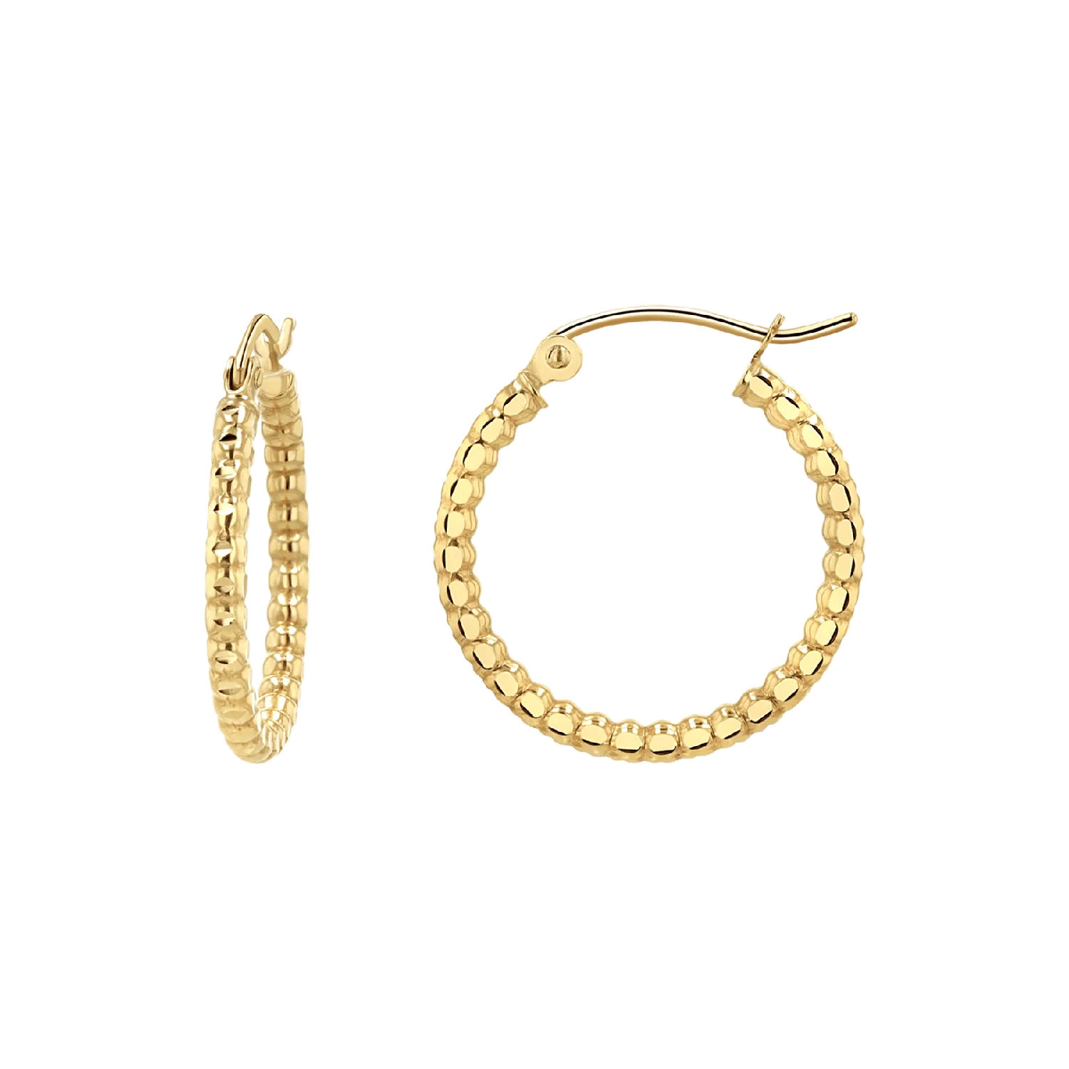 Diamond Cut Bead Hoop Earrings