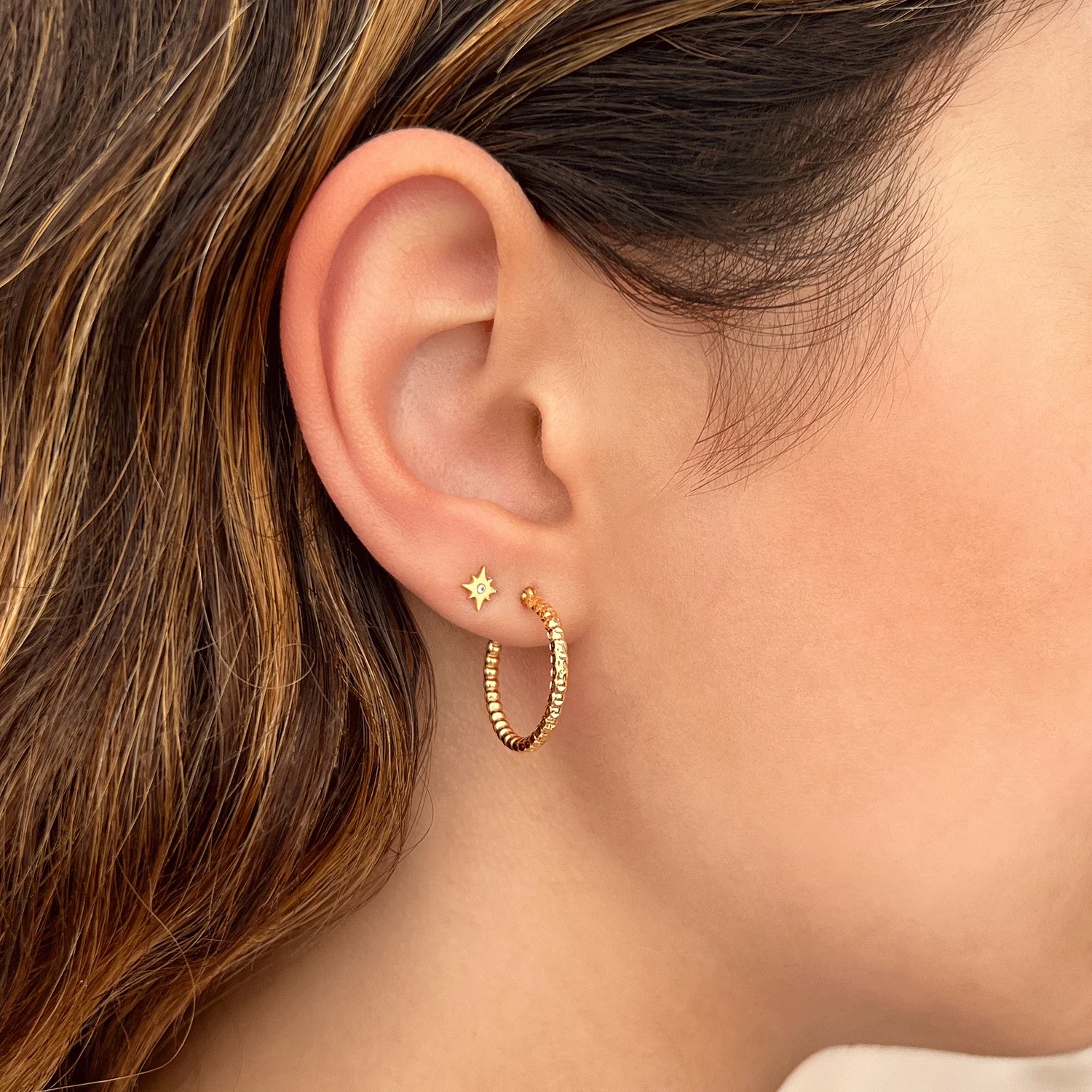 Diamond Cut Bead Hoop Earrings - Image 5