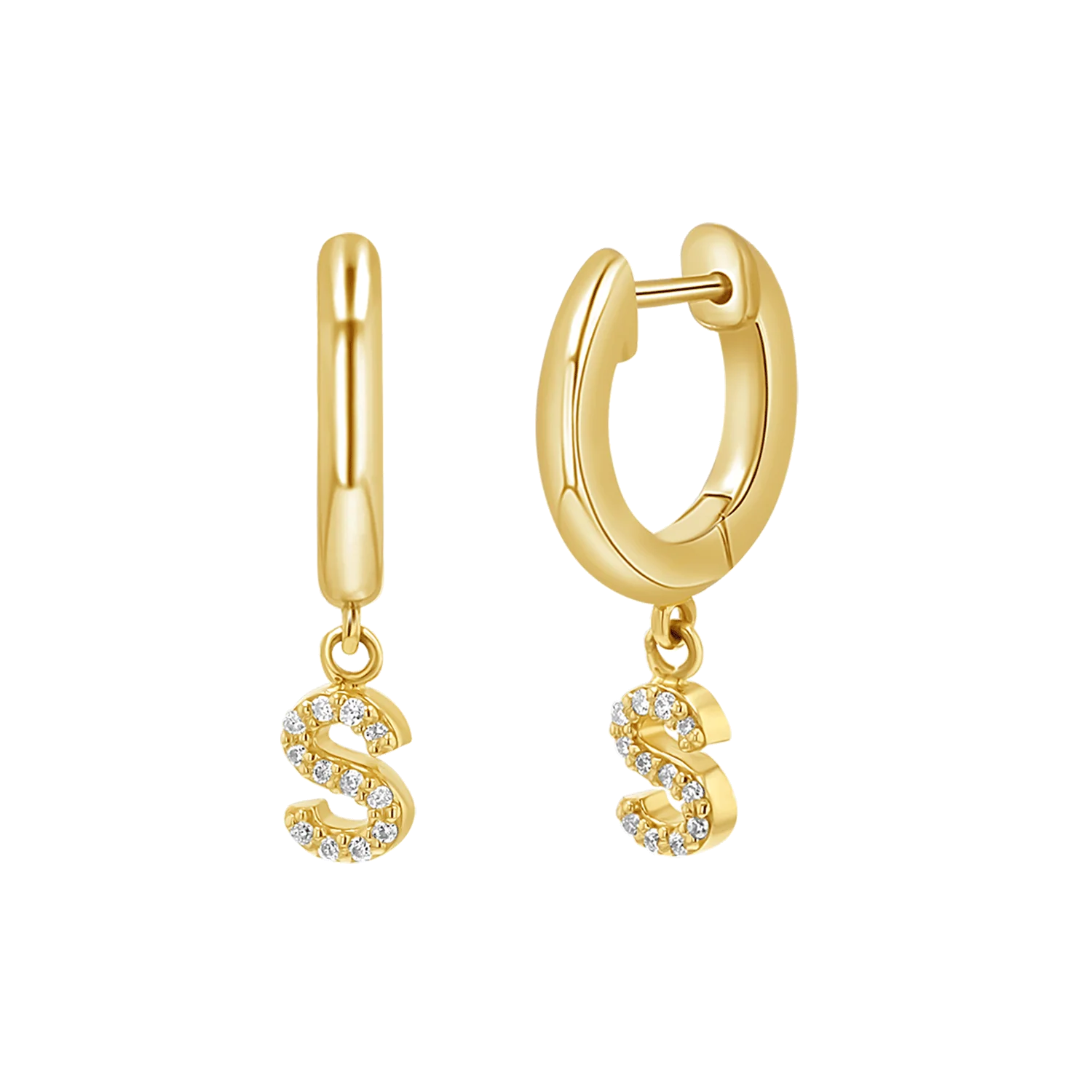 Diamond Initial Charm Drop Huggies