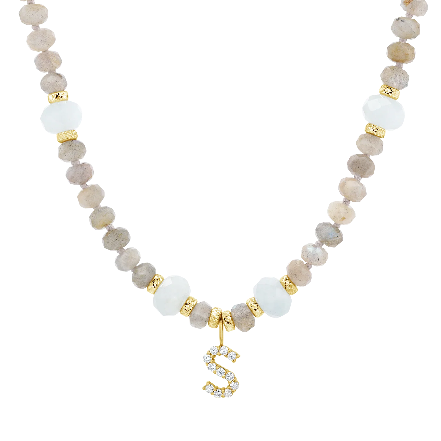 Diamond Letter Aqua & Labradorite Necklace