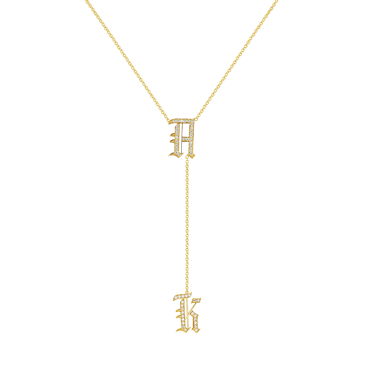 Diamond Old English Letter Drop Necklace - Image 5