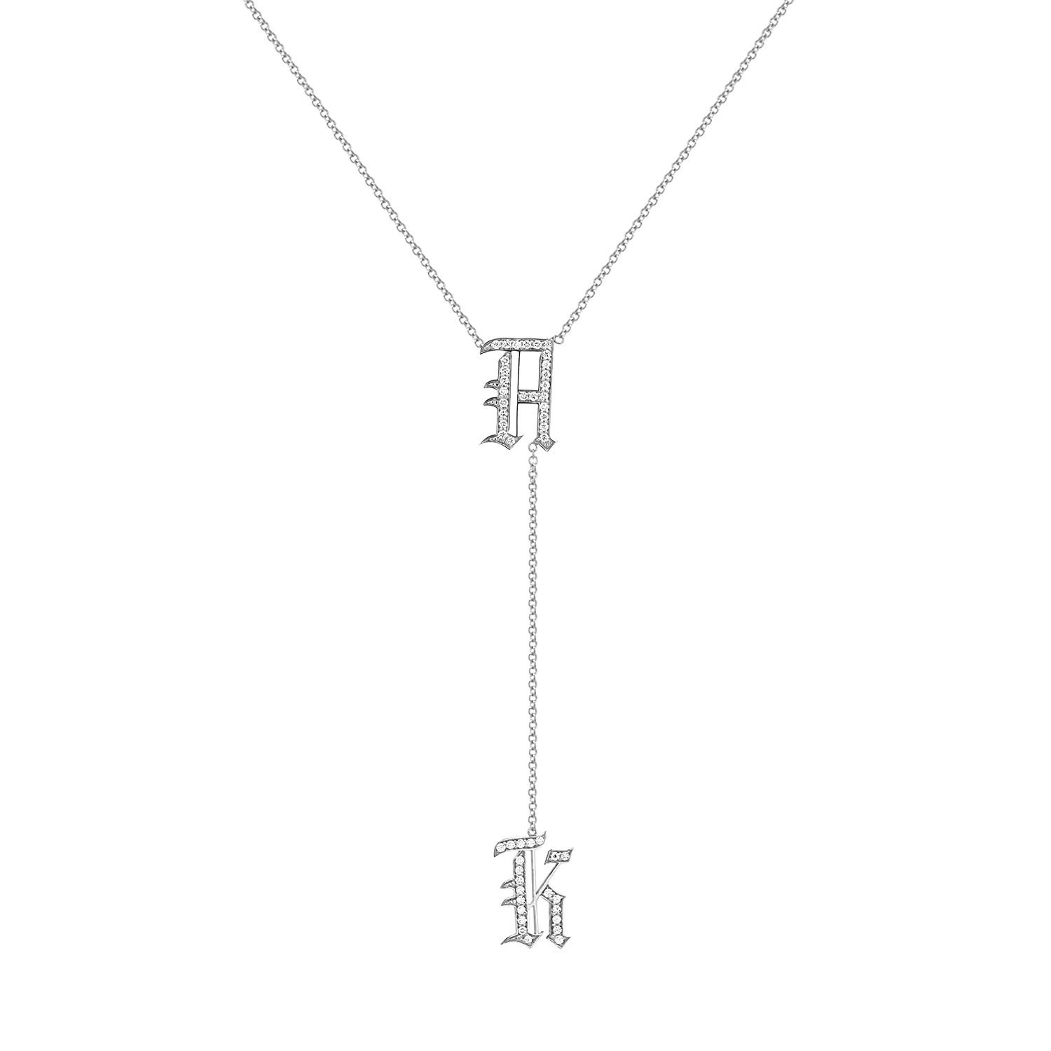 Diamond Old English Letter Drop Necklace - Image 6