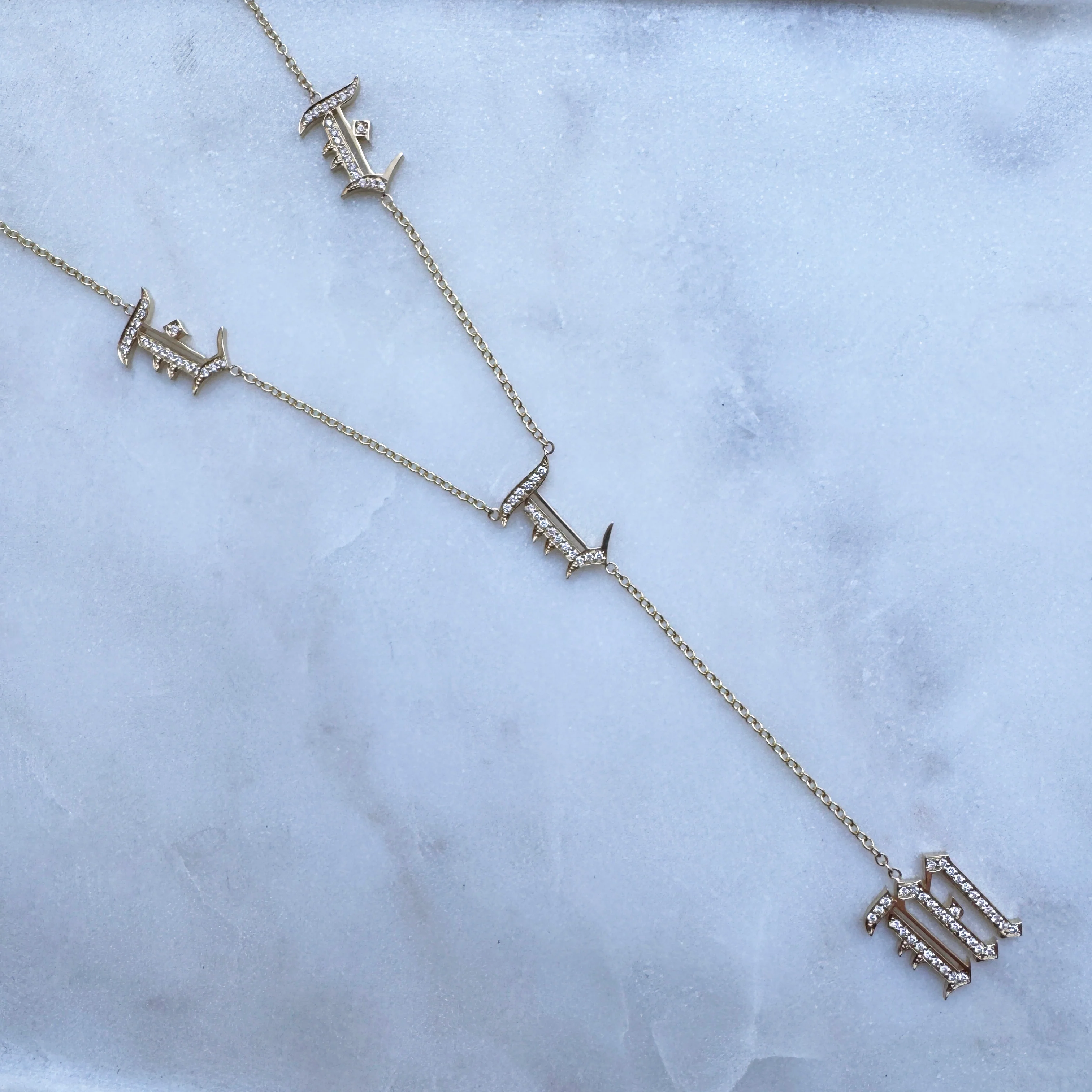Diamond Old English Letter Drop Necklace - Image 9