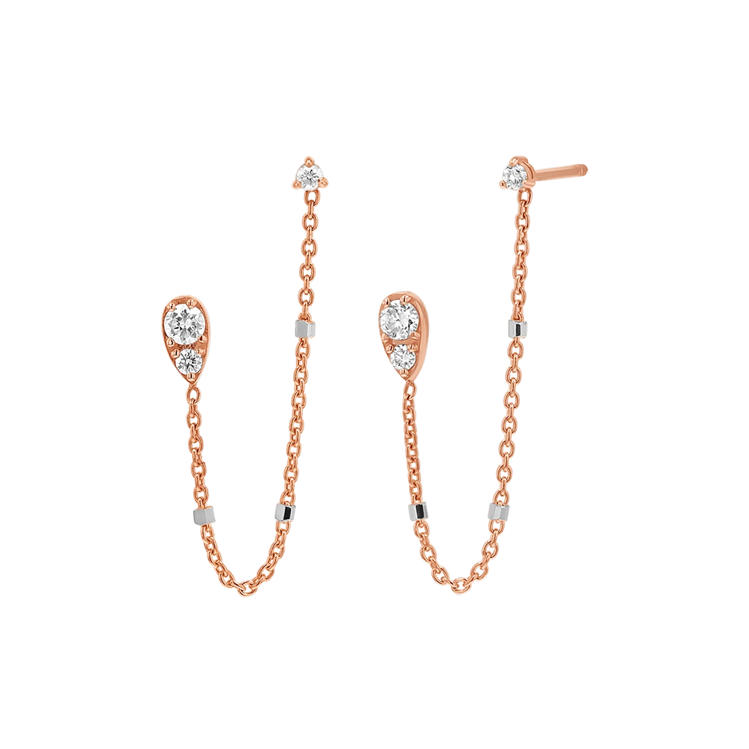 Diamond Pear Chain Duo Stud Earrings - Image 3