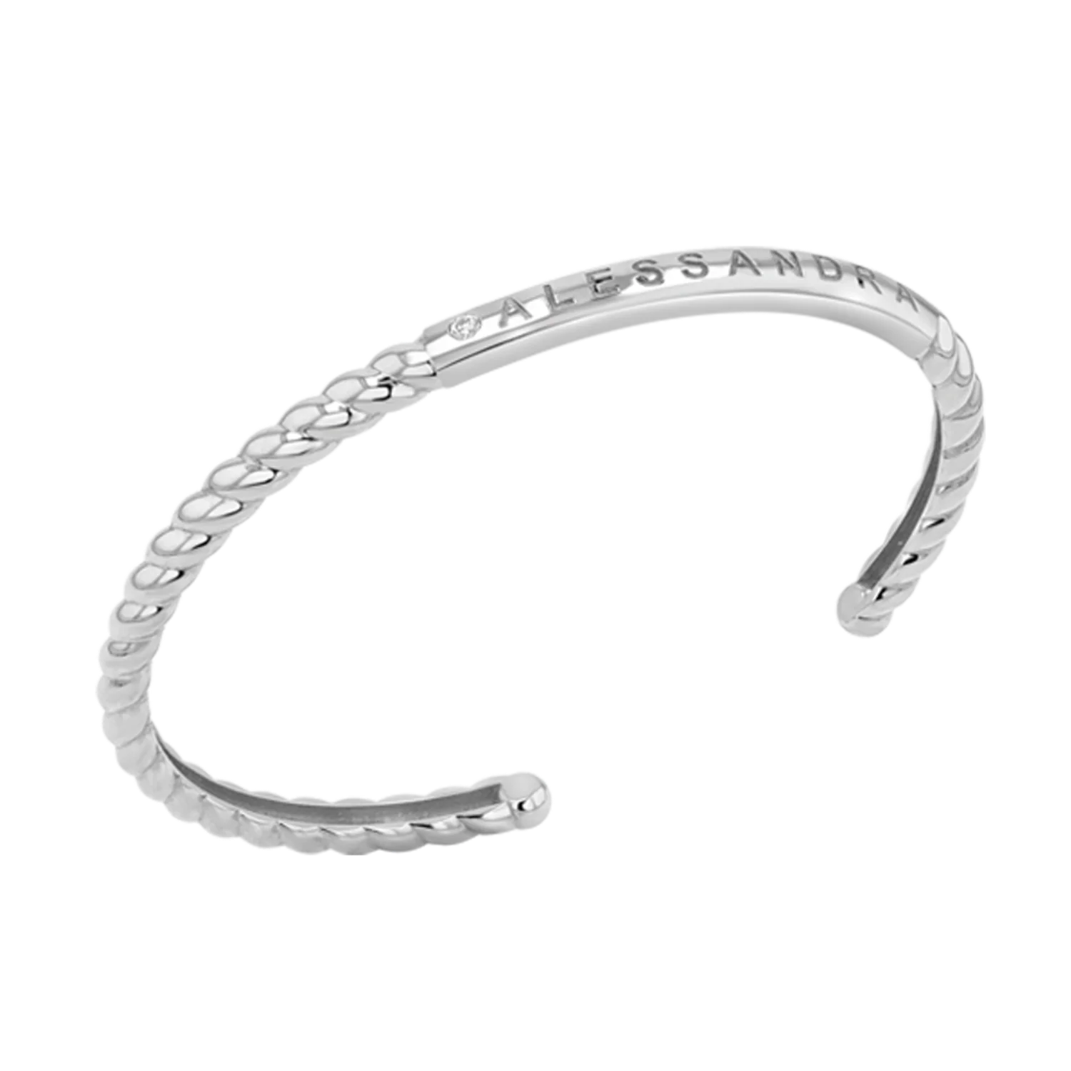 Diamond Solitaire Engravable Twist Name Cuff - Image 2