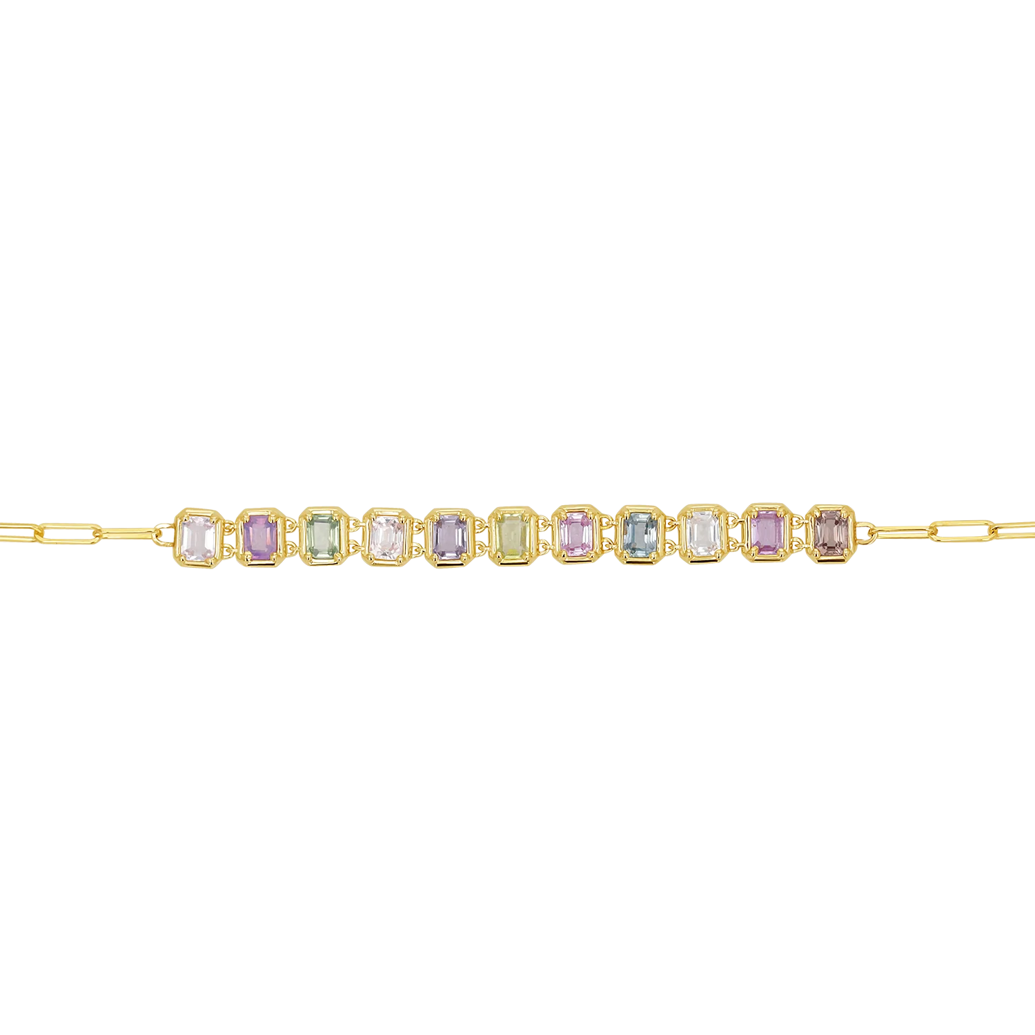 Emerald Cut Sapphire Paperclip Chain Bracelet