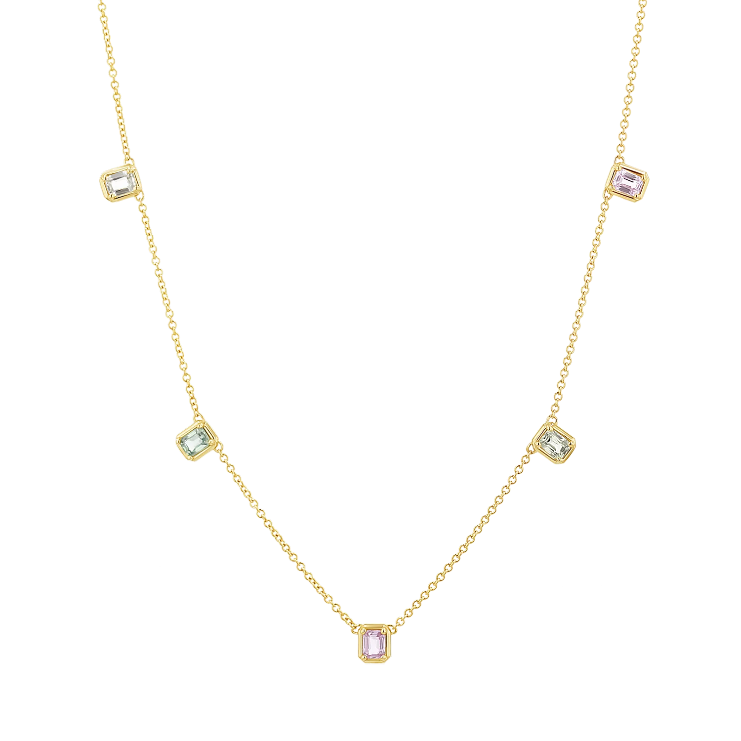 Emerald Cut Sapphire Station Necklace