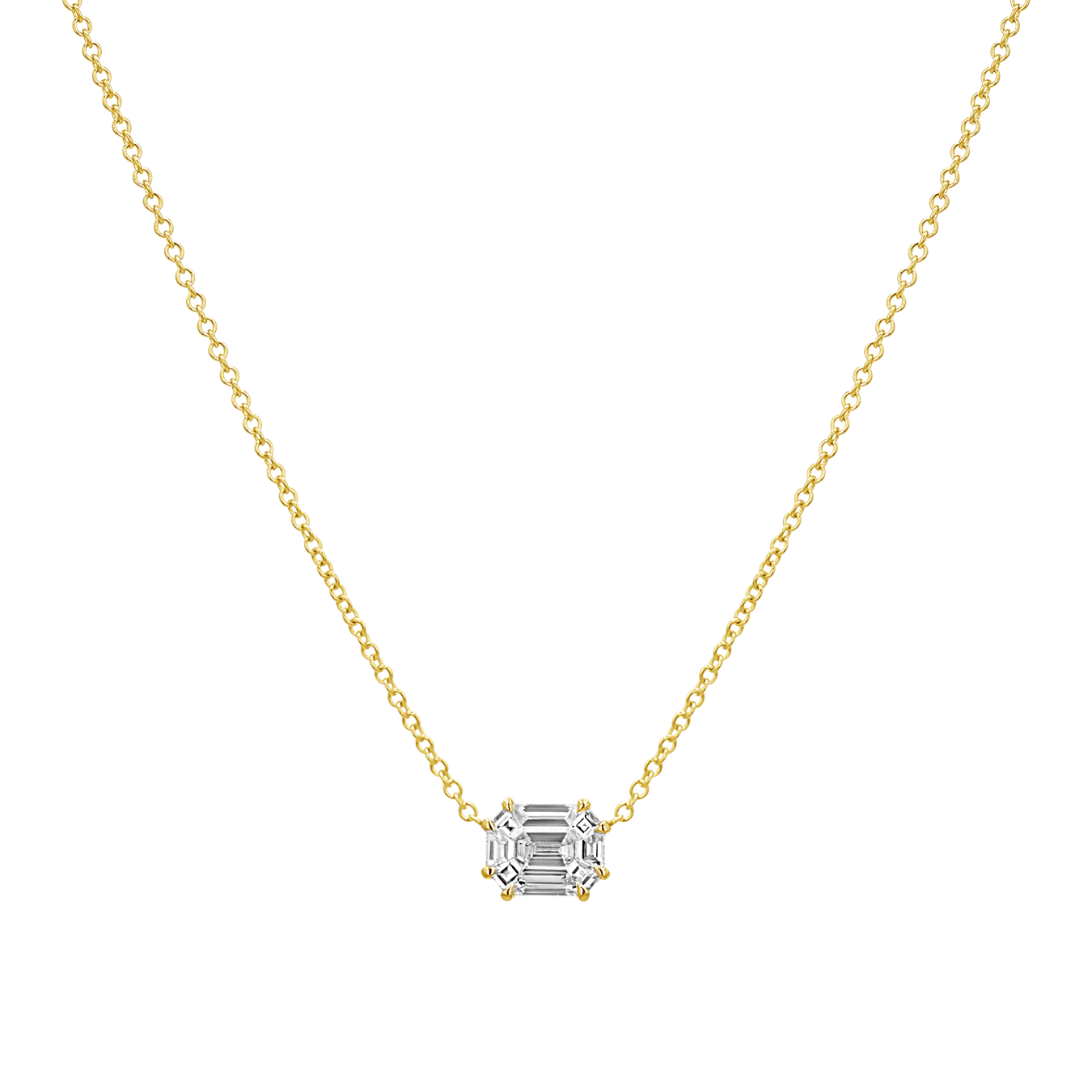 Emerald Shape Illusion Set Diamond Necklace