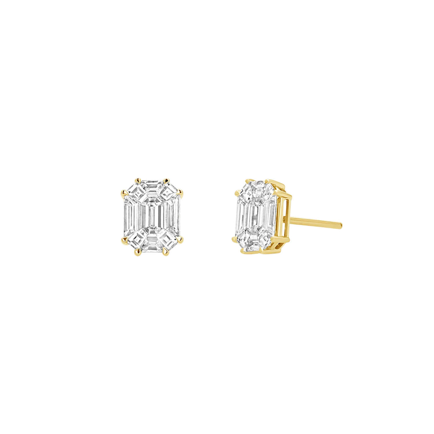 Emerald Shape Illusion Set Diamond Stud Earrings