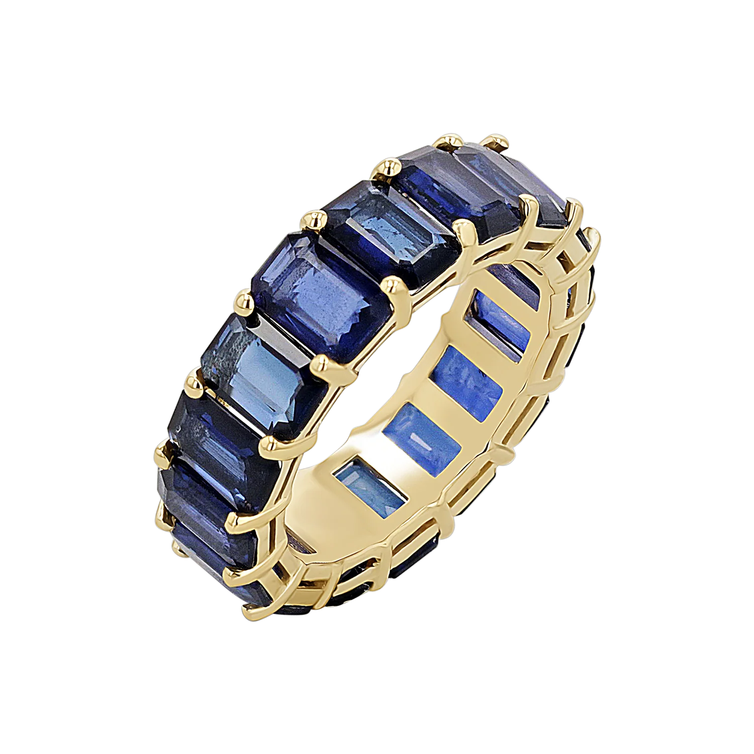 Genuine Blue Sapphire Emerald Cut Eternity Ring