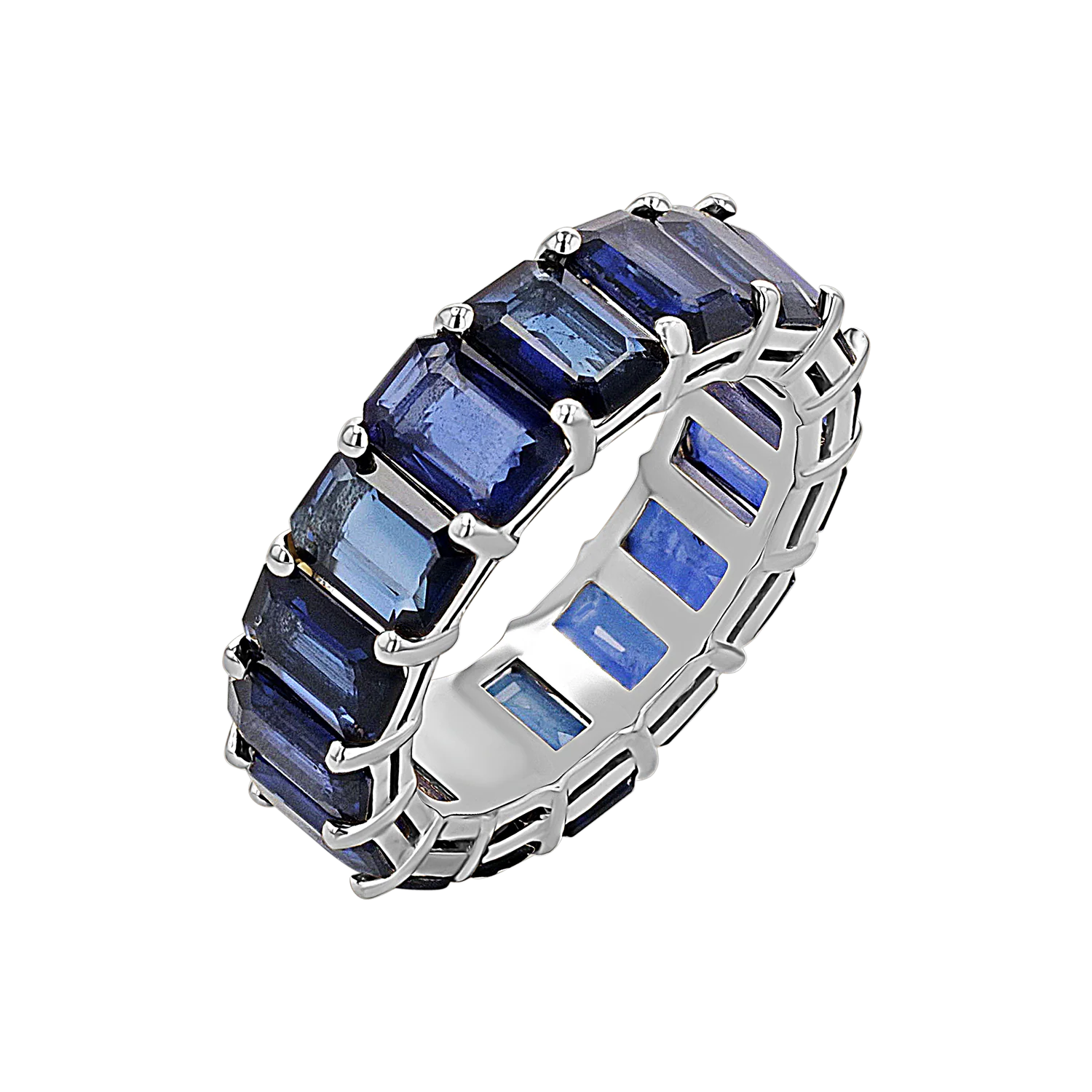 Genuine Blue Sapphire Emerald Cut Eternity Ring - Image 2