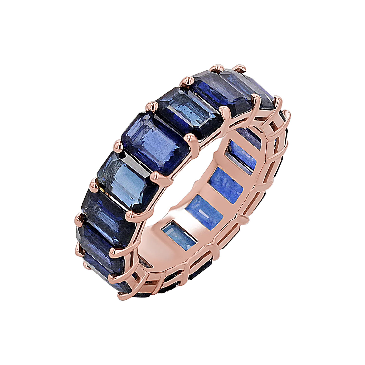 Genuine Blue Sapphire Emerald Cut Eternity Ring - Image 3