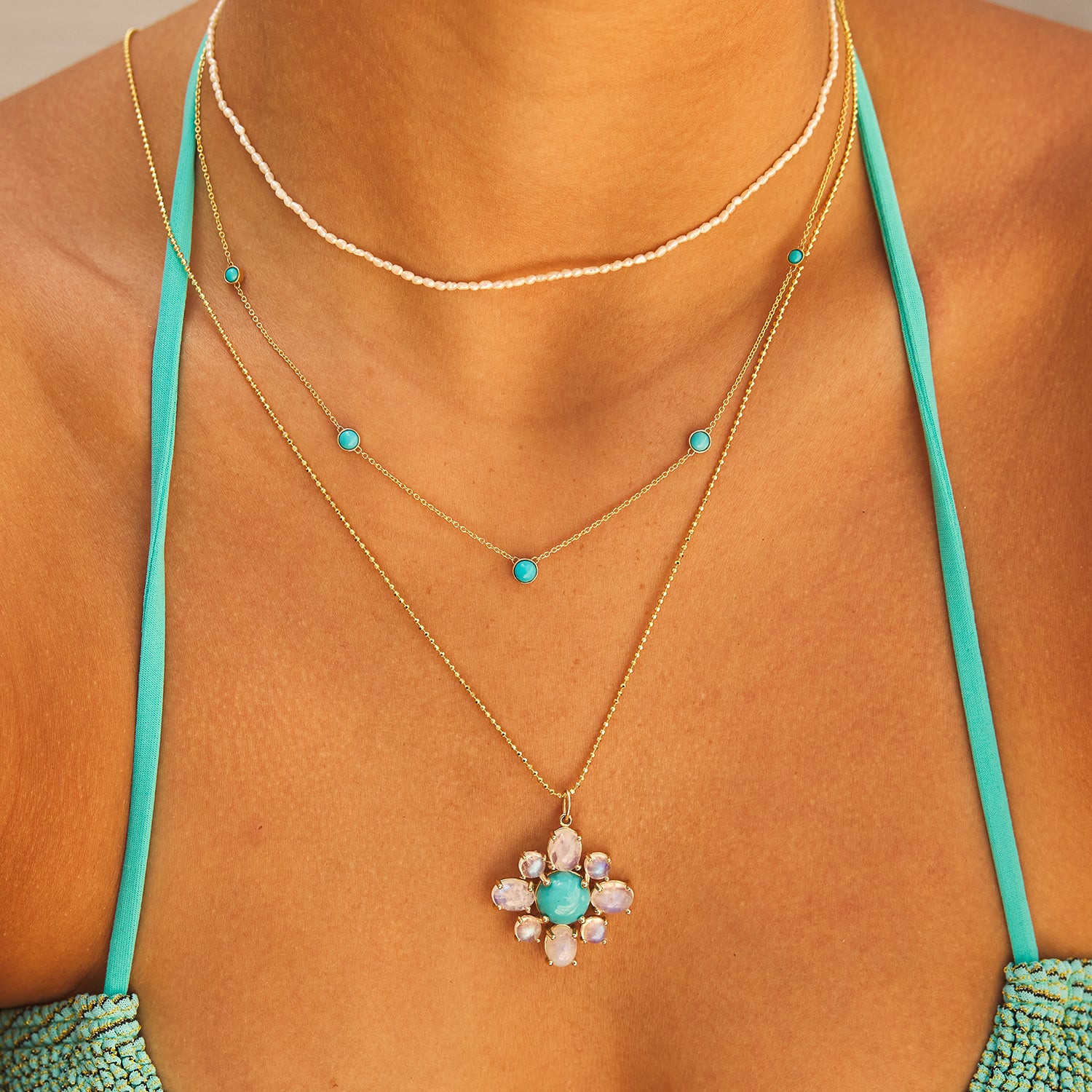 Genuine Turquoise Moonstone Fleur Charm - Image 4
