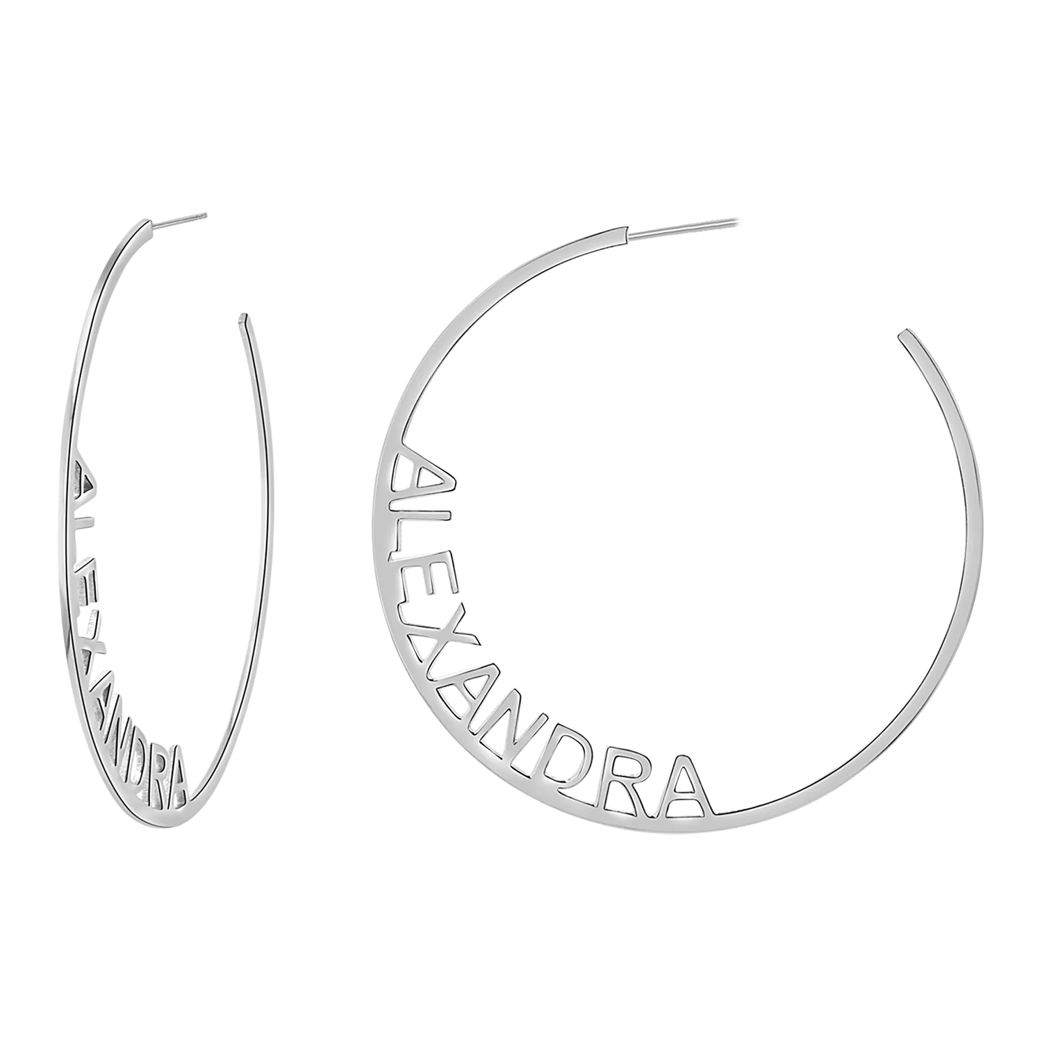 Large Custom Block Name Hoop Earrings - Image 2