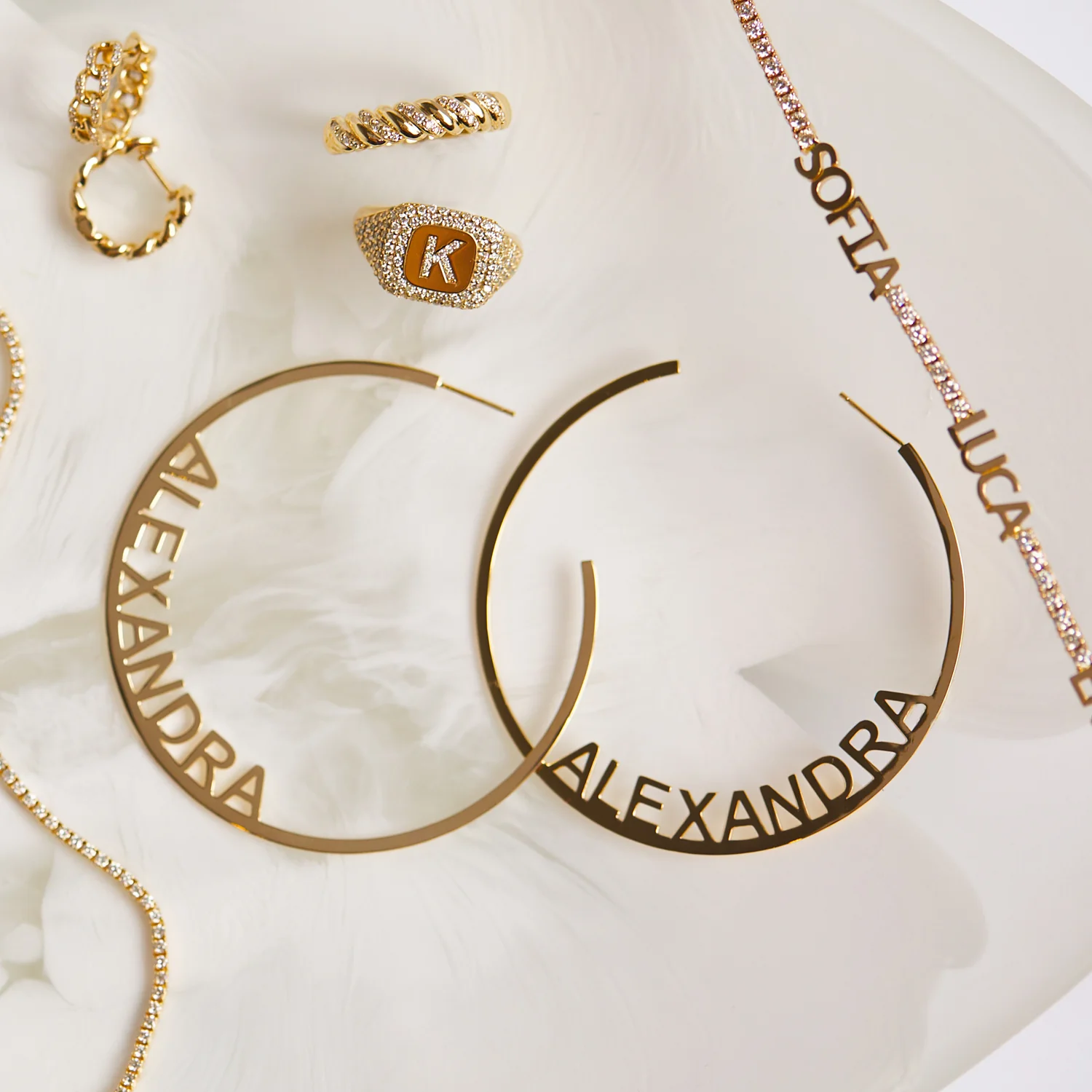 Large Custom Block Name Hoop Earrings - Image 5
