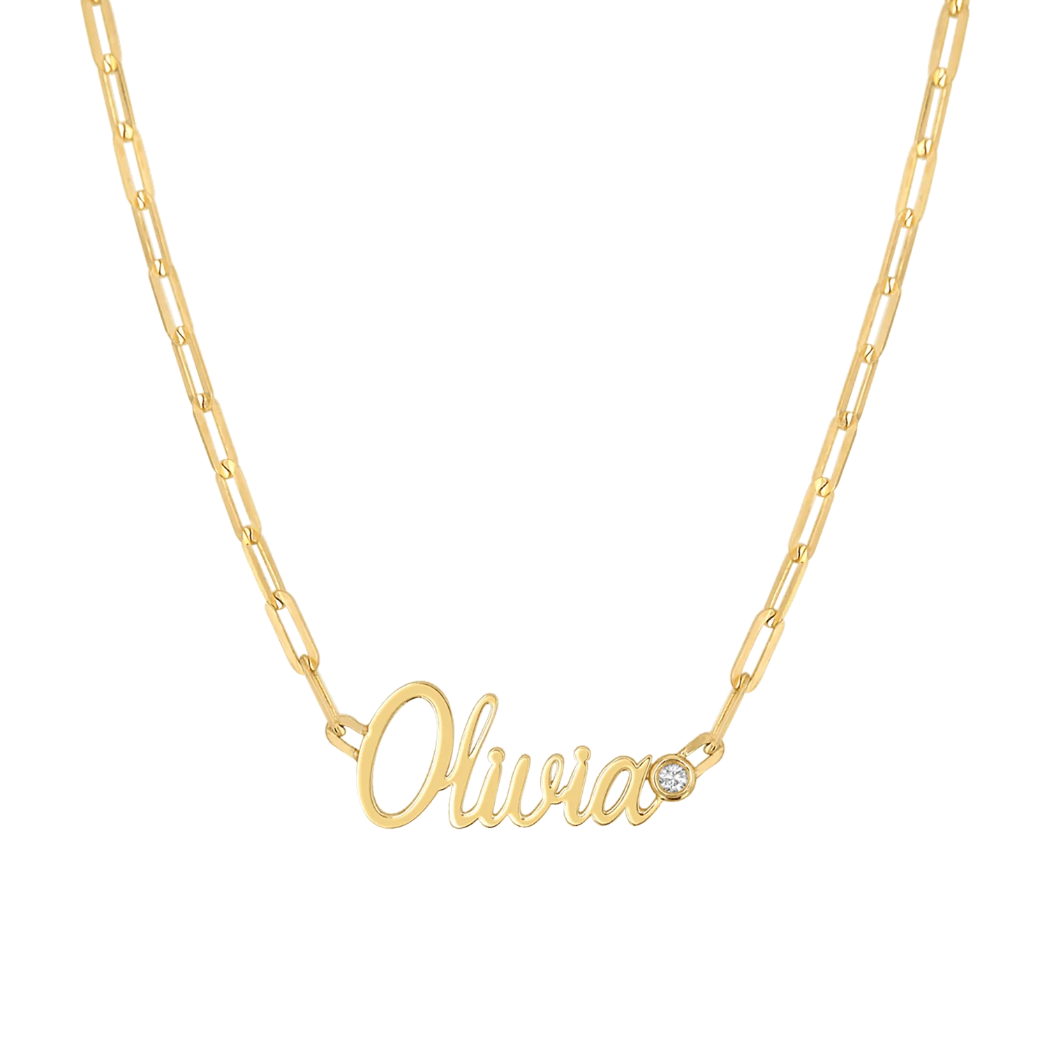 Paper Clip Script Diamond Name Necklace
