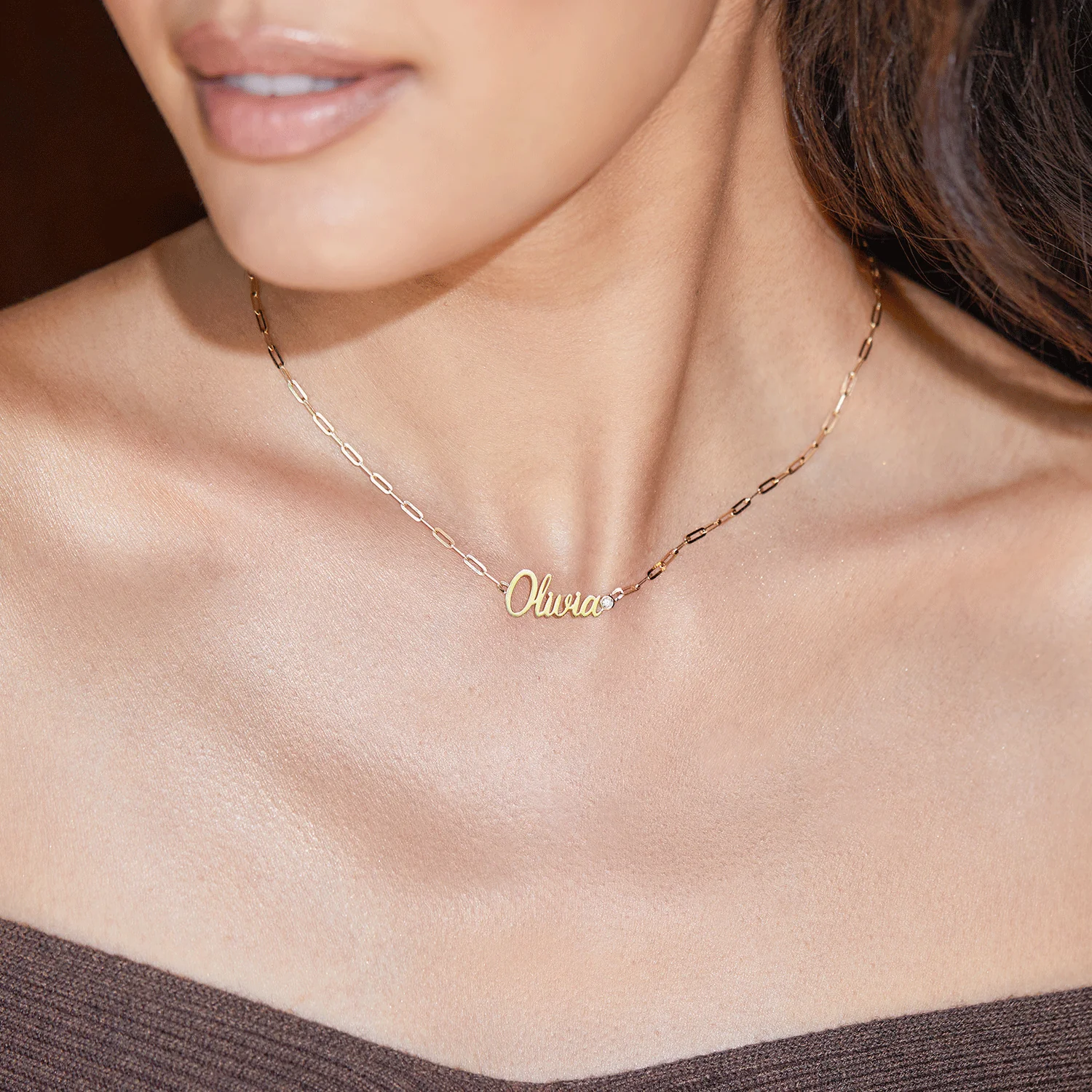 Paper Clip Script Diamond Name Necklace - Image 11