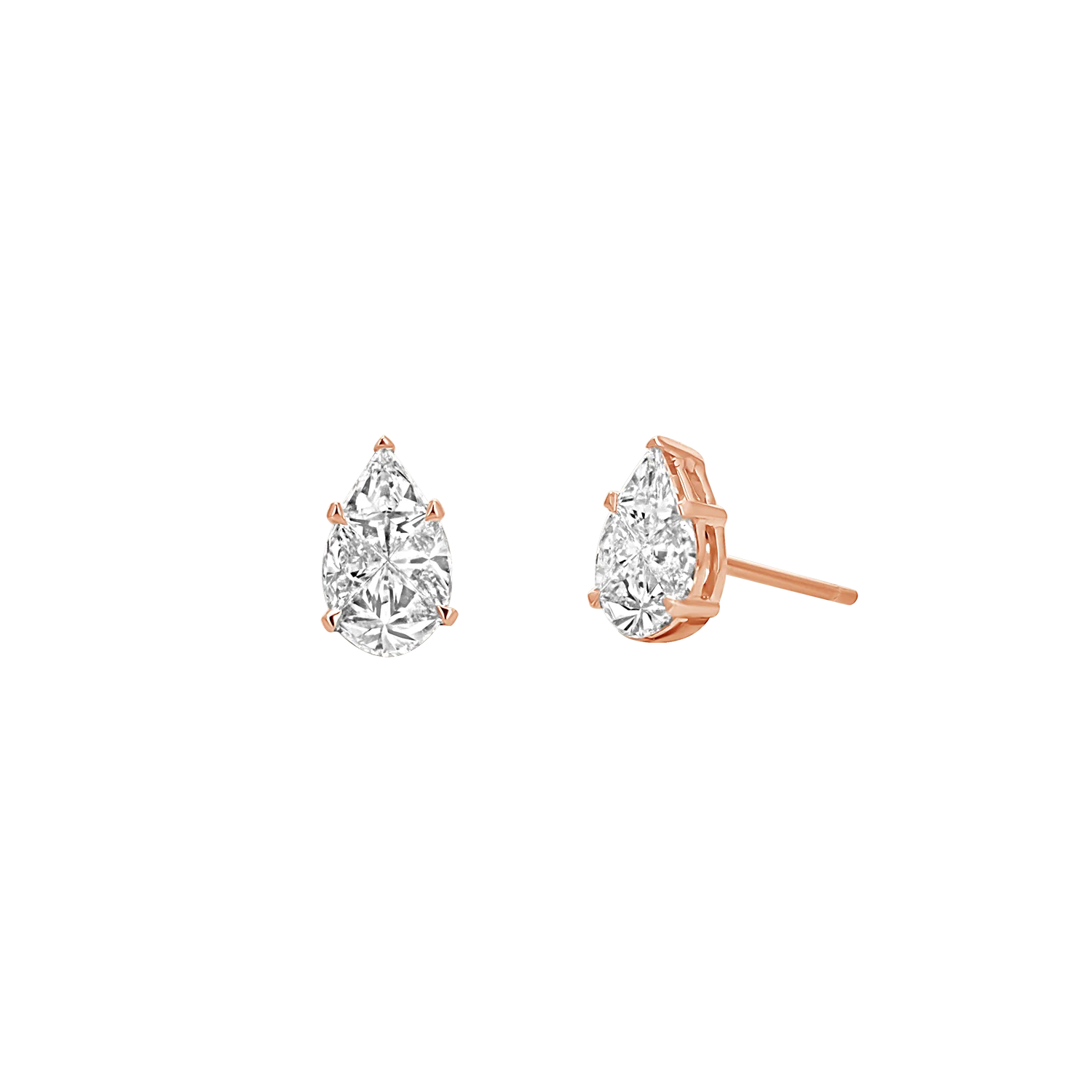 Pear Shape Illusion Set Diamond Stud Earrings - Image 2