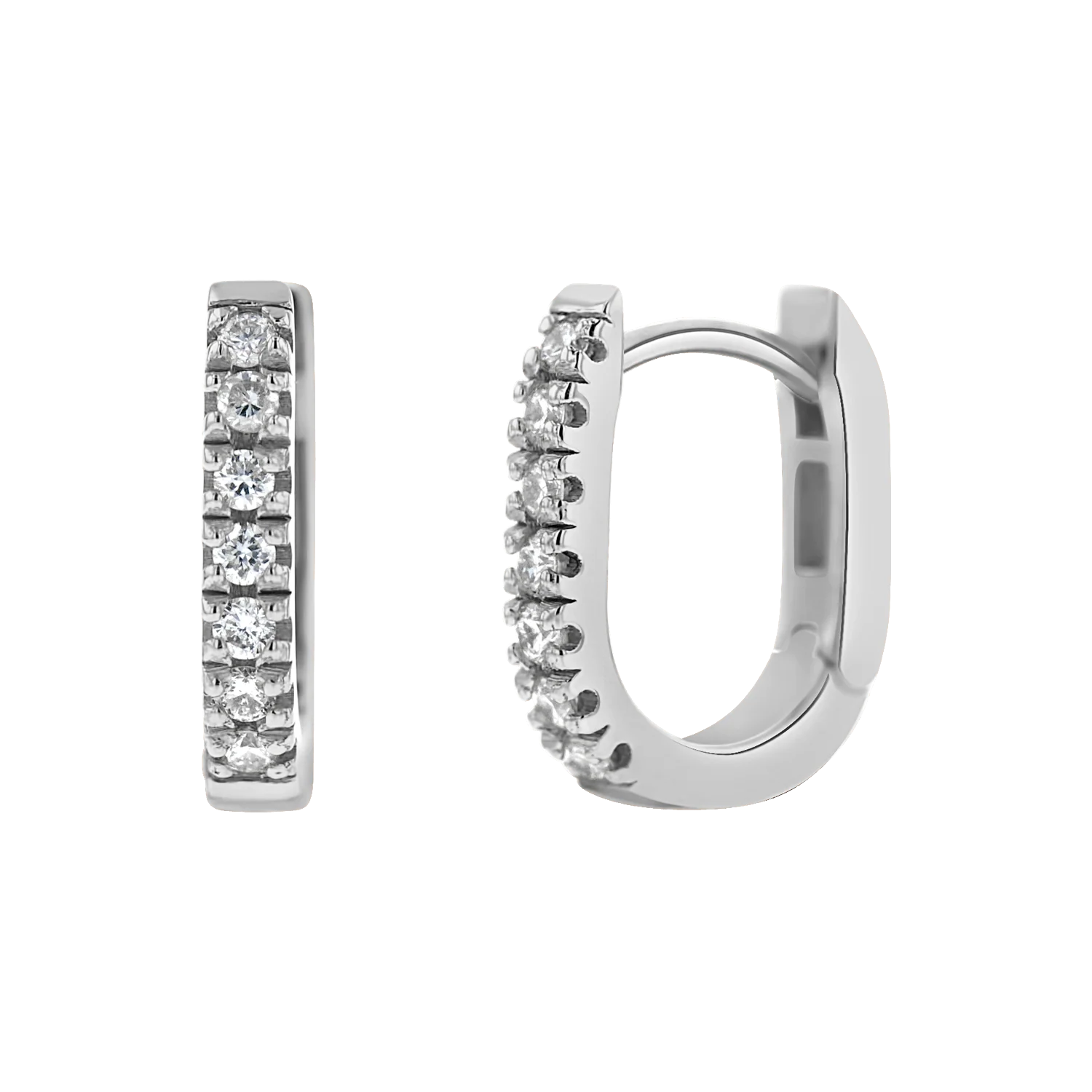 Petite Diamond U-Pave Paper Clip Huggie Earrings - Image 2