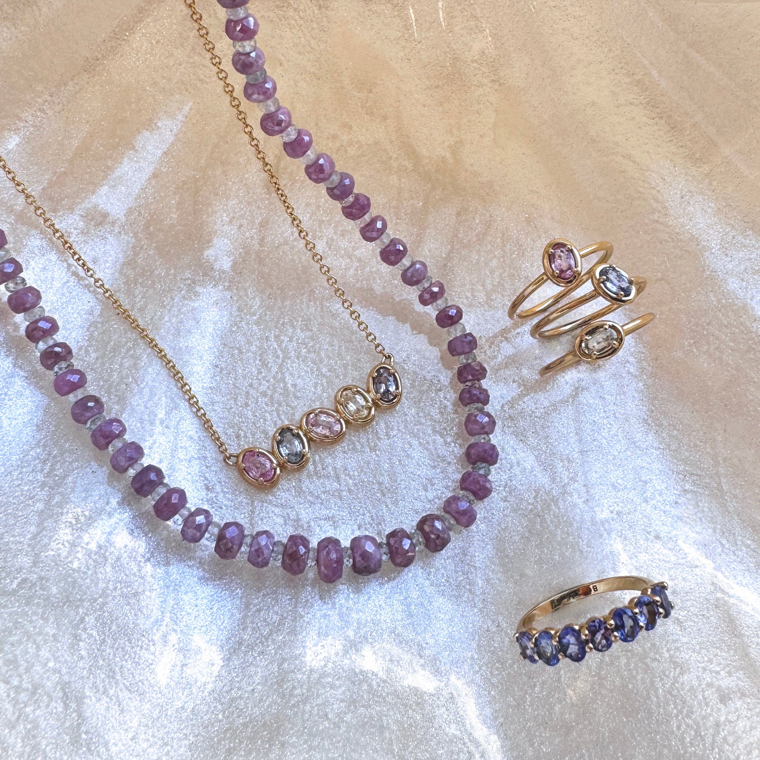 Pink Sapphire & Aquamarine Beaded Strand Necklace - Image 2