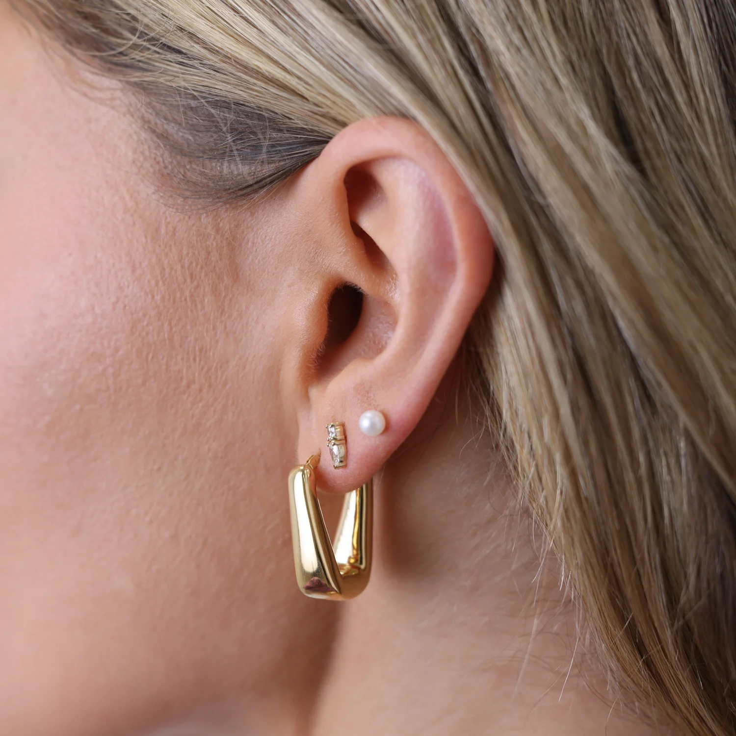 Rectangular Puff Link Hoops - Image 2