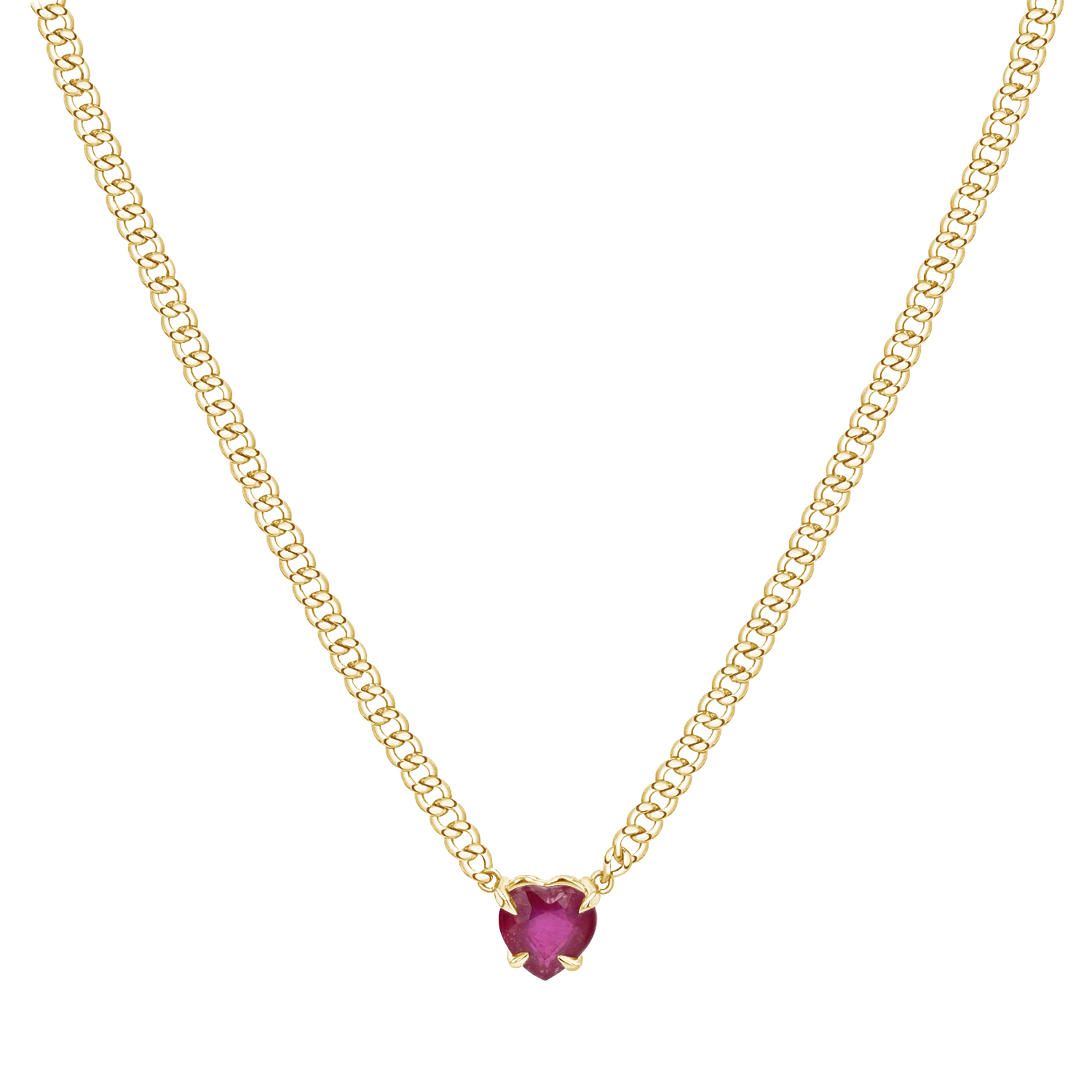 Ruby Heart Cuban Chain Necklace