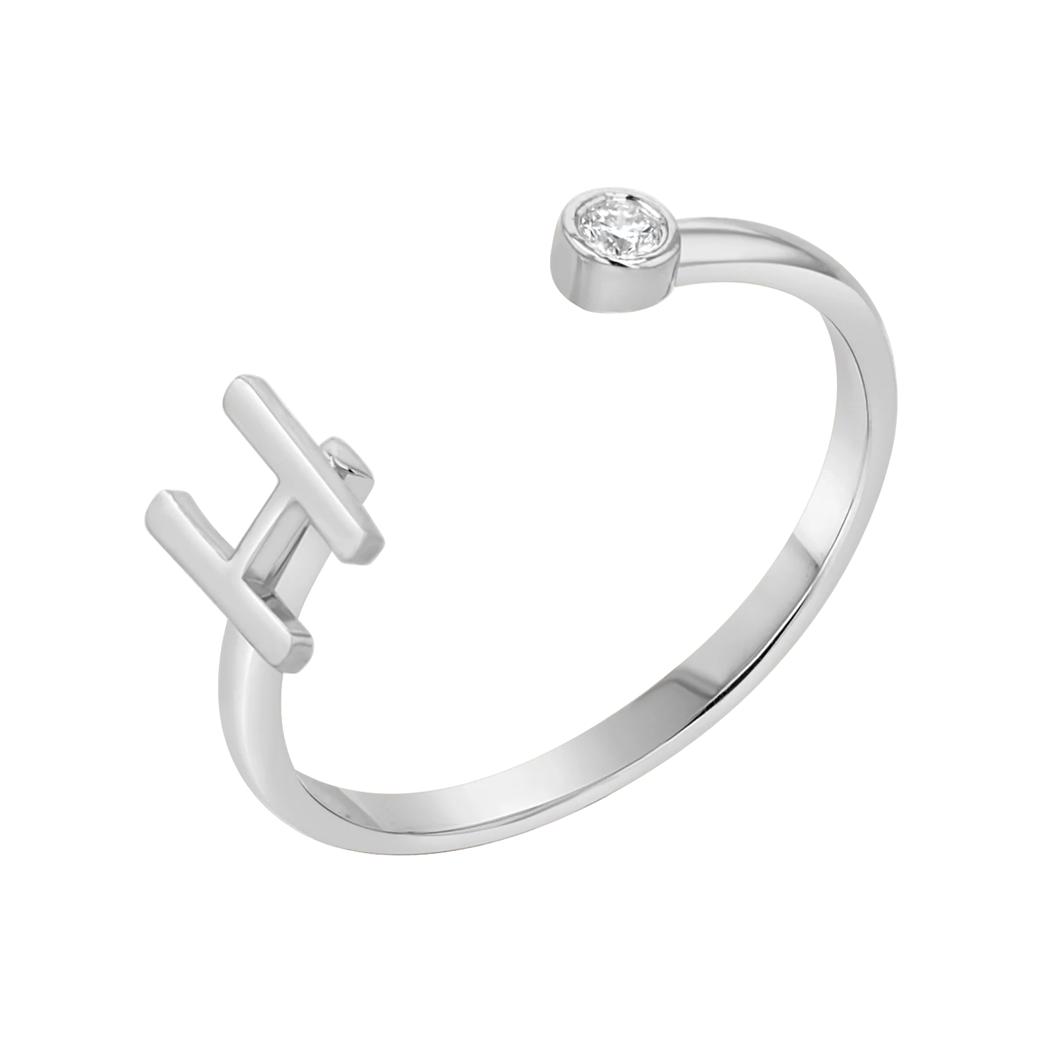 Solid Initial Letter Ring with Birthstone - Image 2