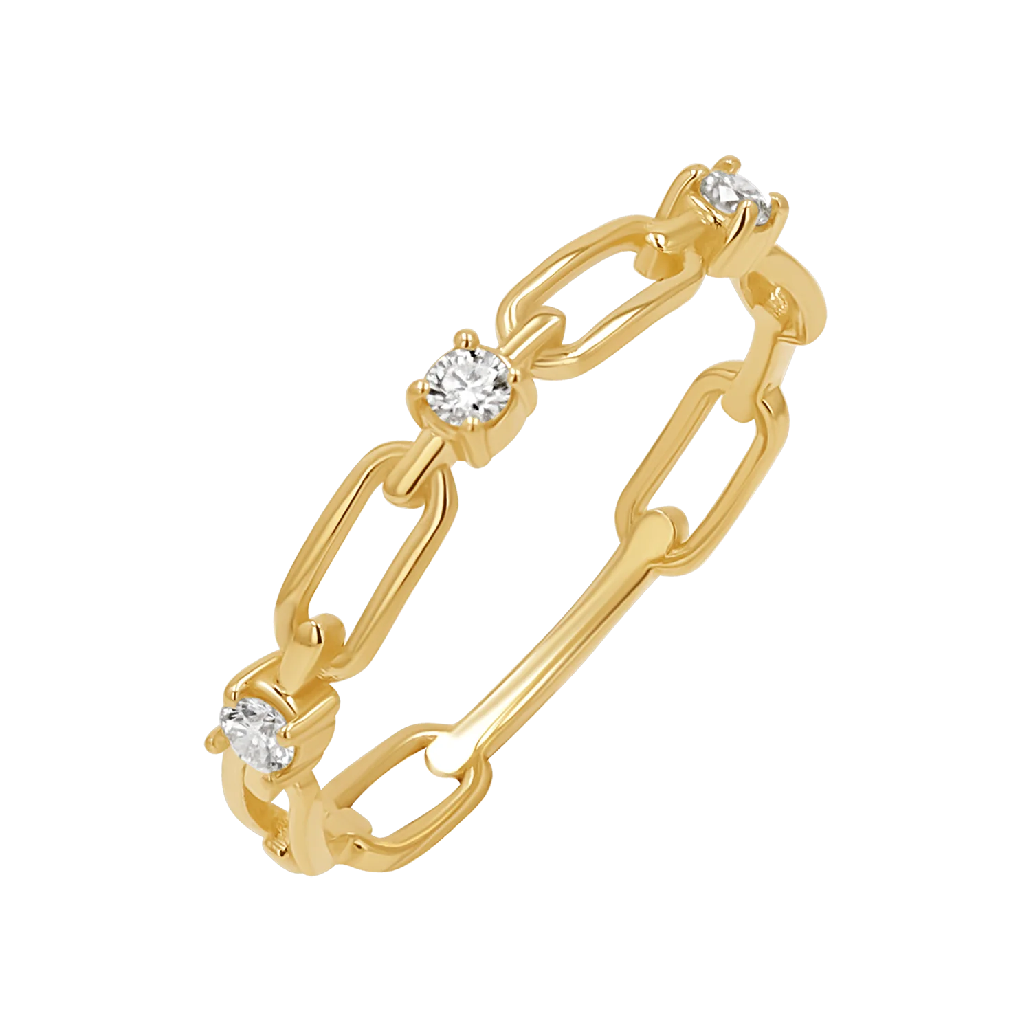 Three Diamond Paper Clip Link Ring