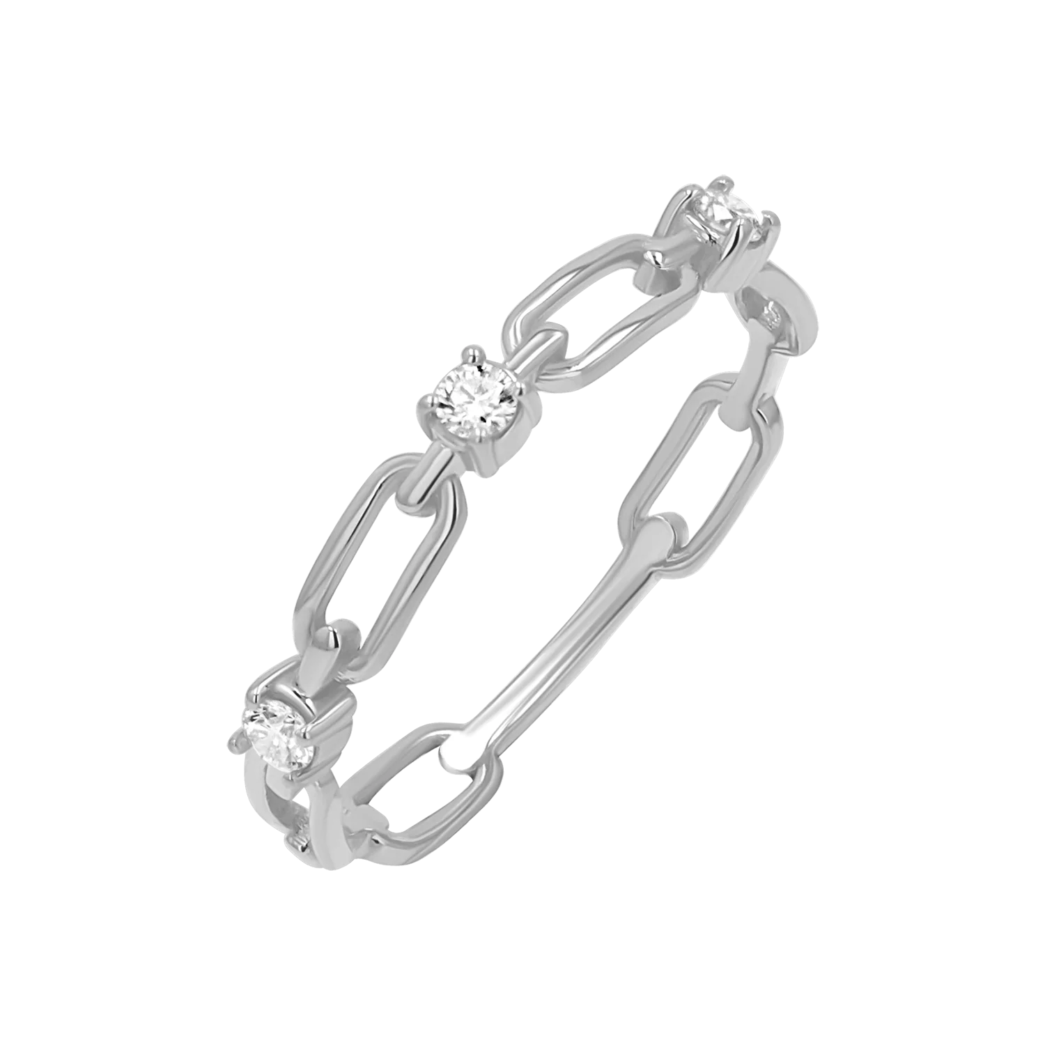 Three Diamond Paper Clip Link Ring - Image 2