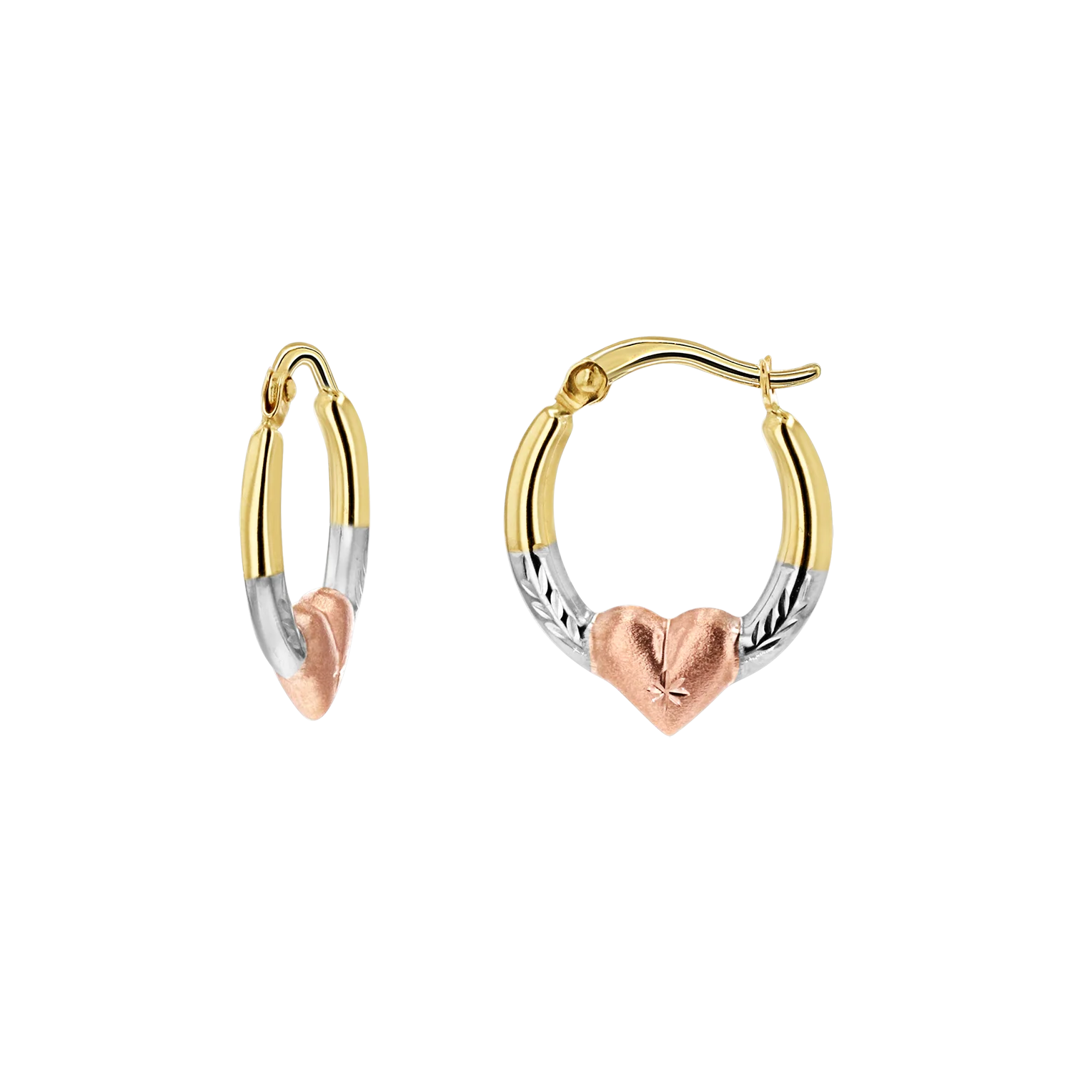Tri-Color Puff Heart Hoop Earrings