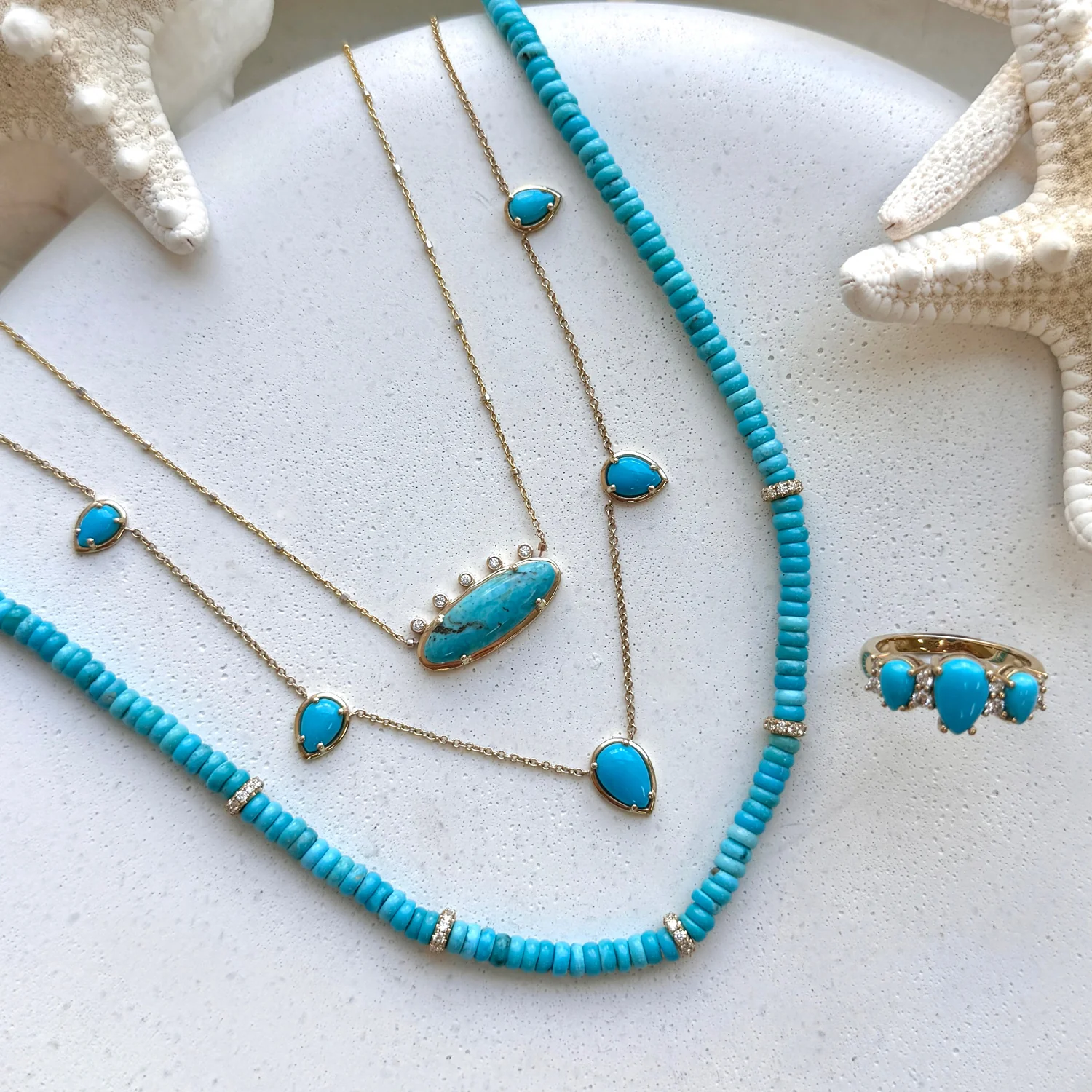Turquoise Diamond Bead Necklace - Image 4