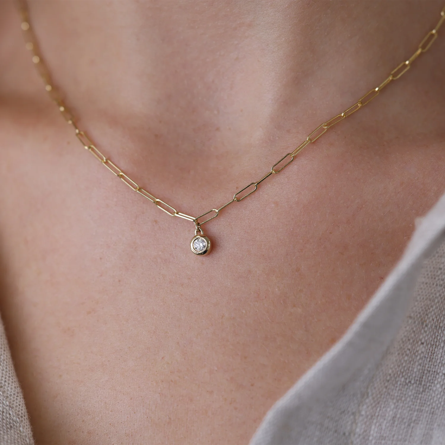 Wire Paperclip Diamond Bezel Necklace - Image 4