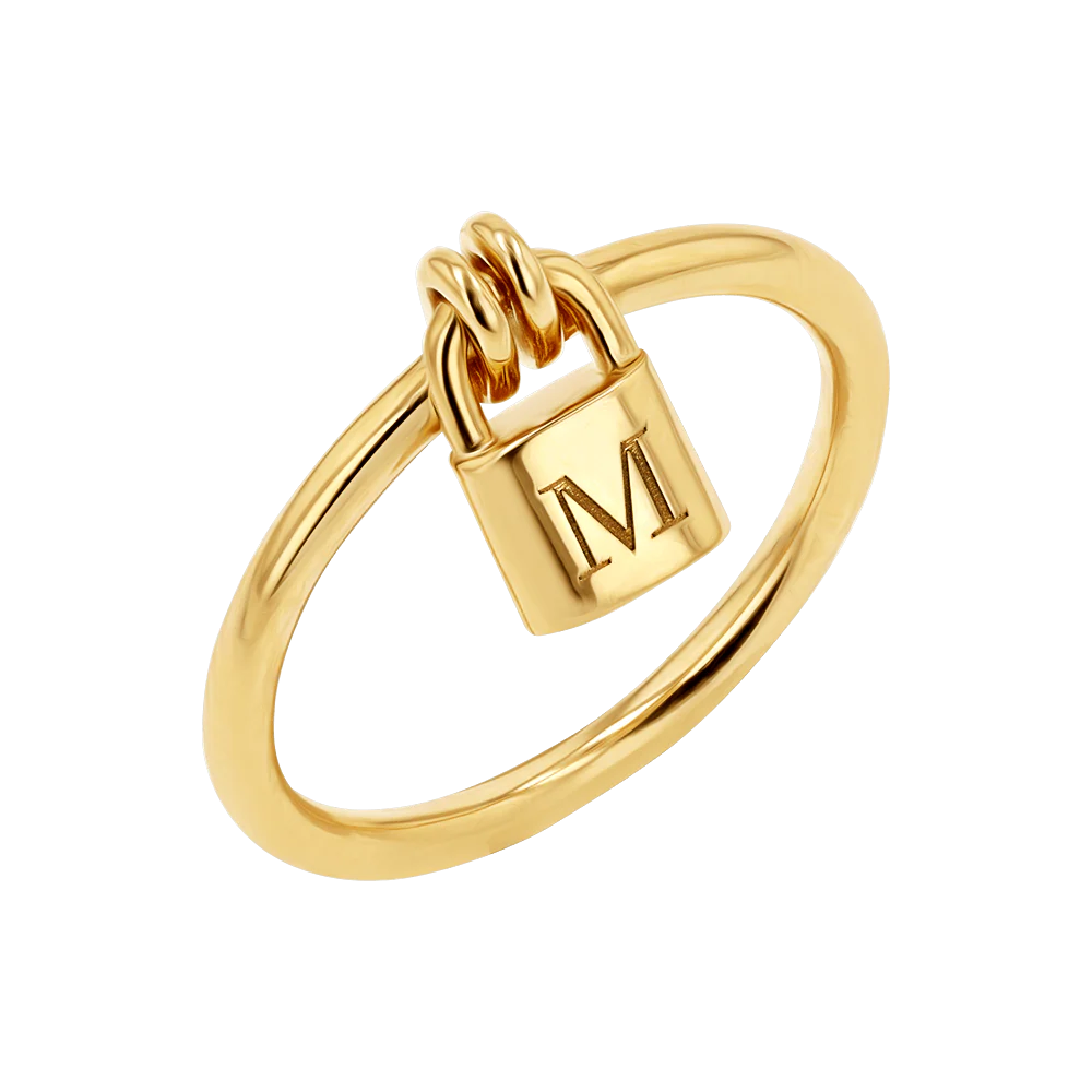 Engravable Initial Love Padlock Ring