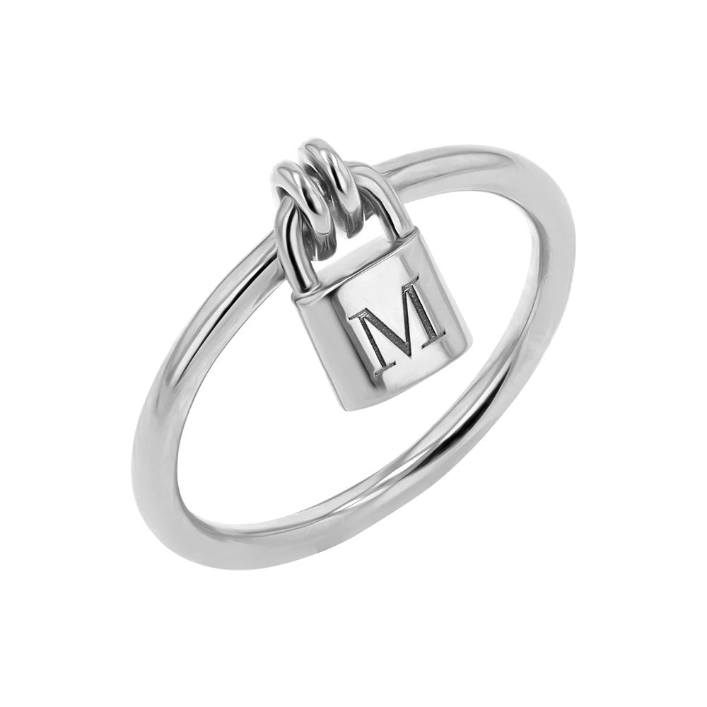 Engravable Initial Love Padlock Ring - Image 2